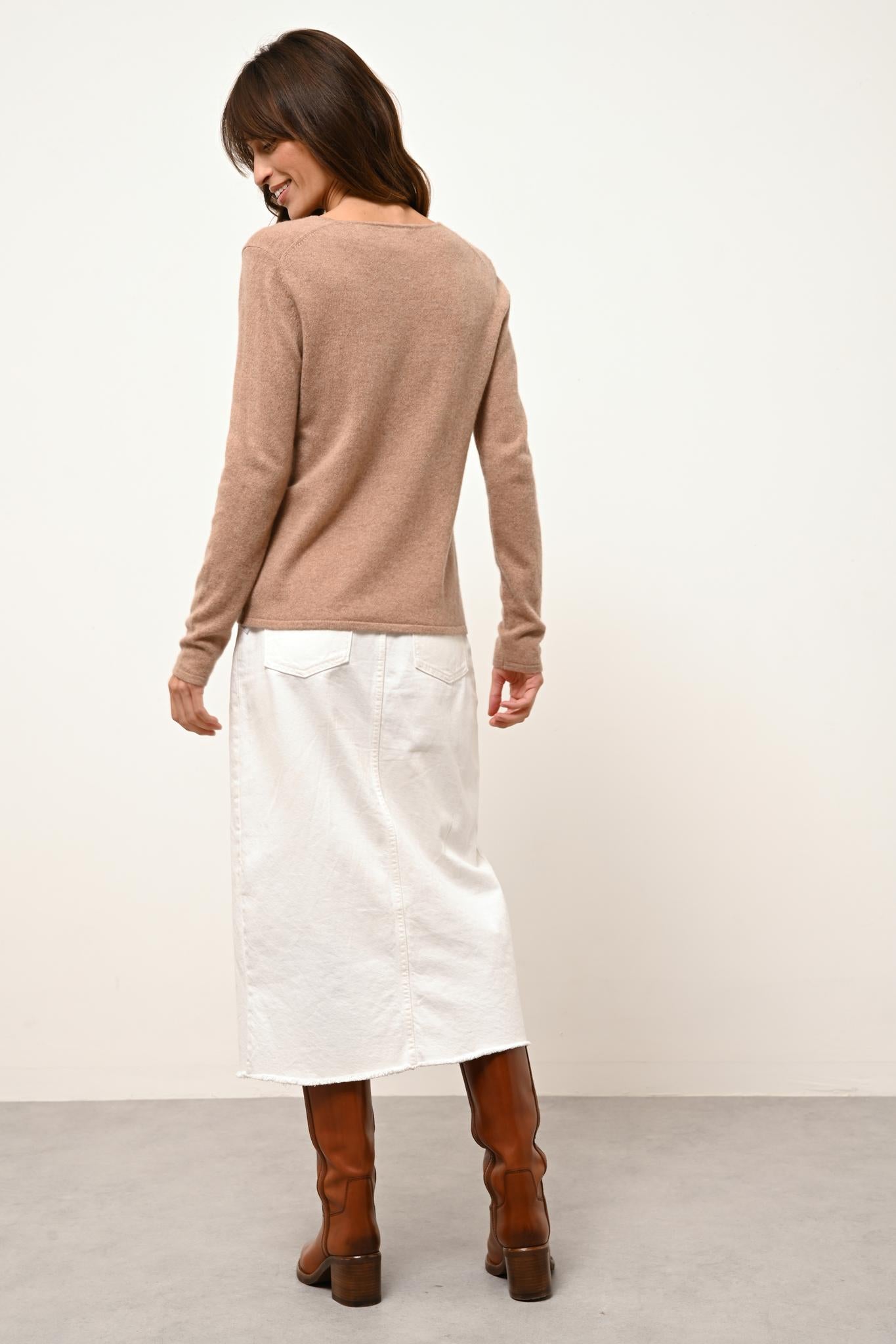 NORMA cardigan col v camel chiné