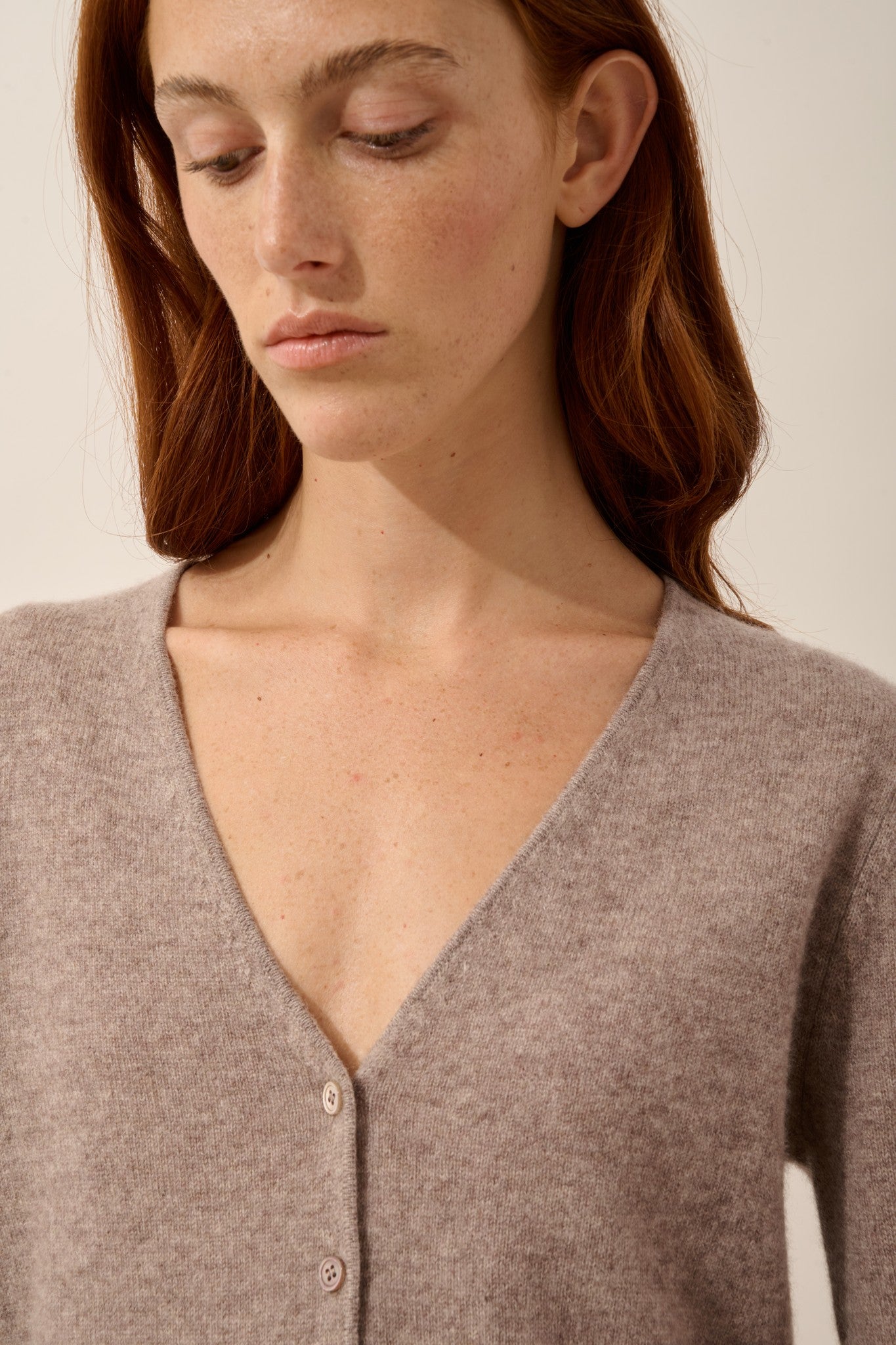 norma cardigan col v caribou chiné 100% cachemire