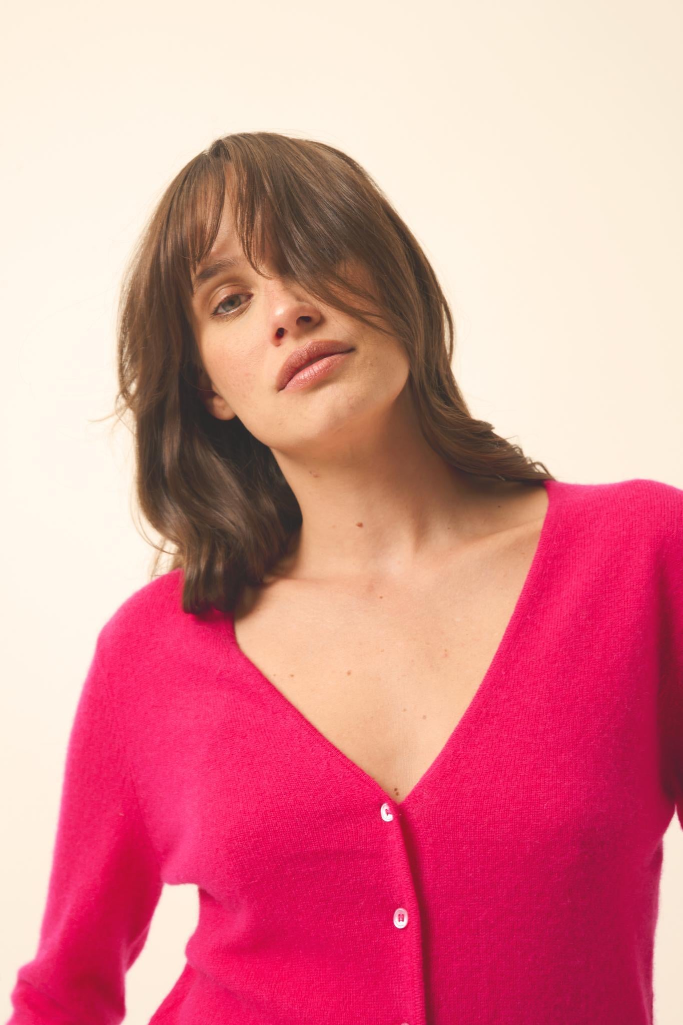 NORMA cardigan col v fuchsia