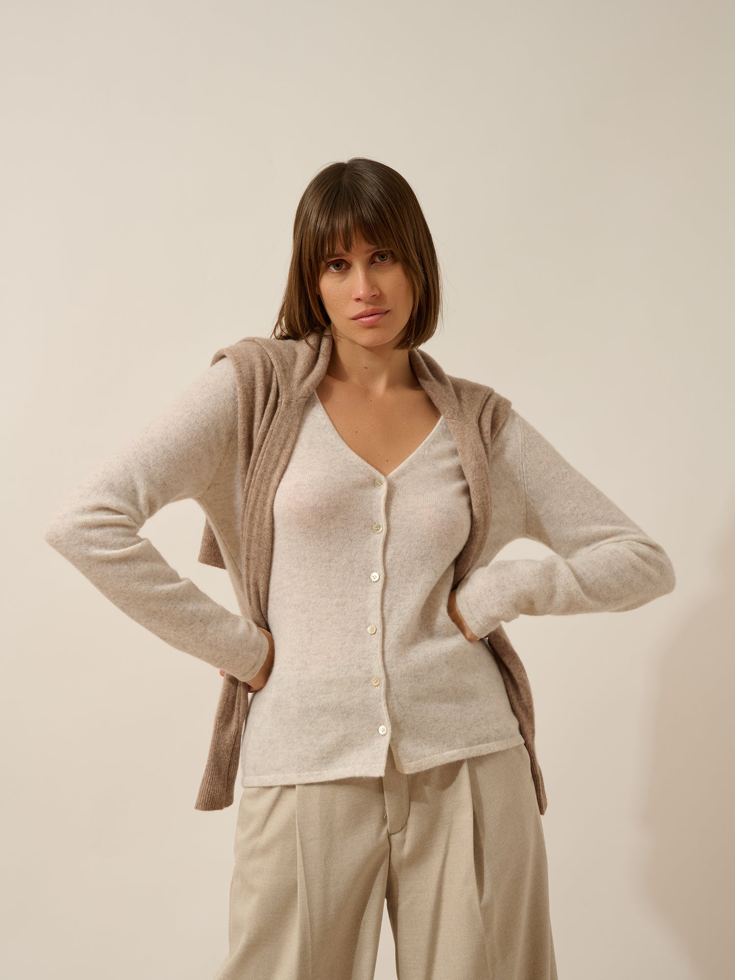 NORMA cardigan col v gris perle chiné