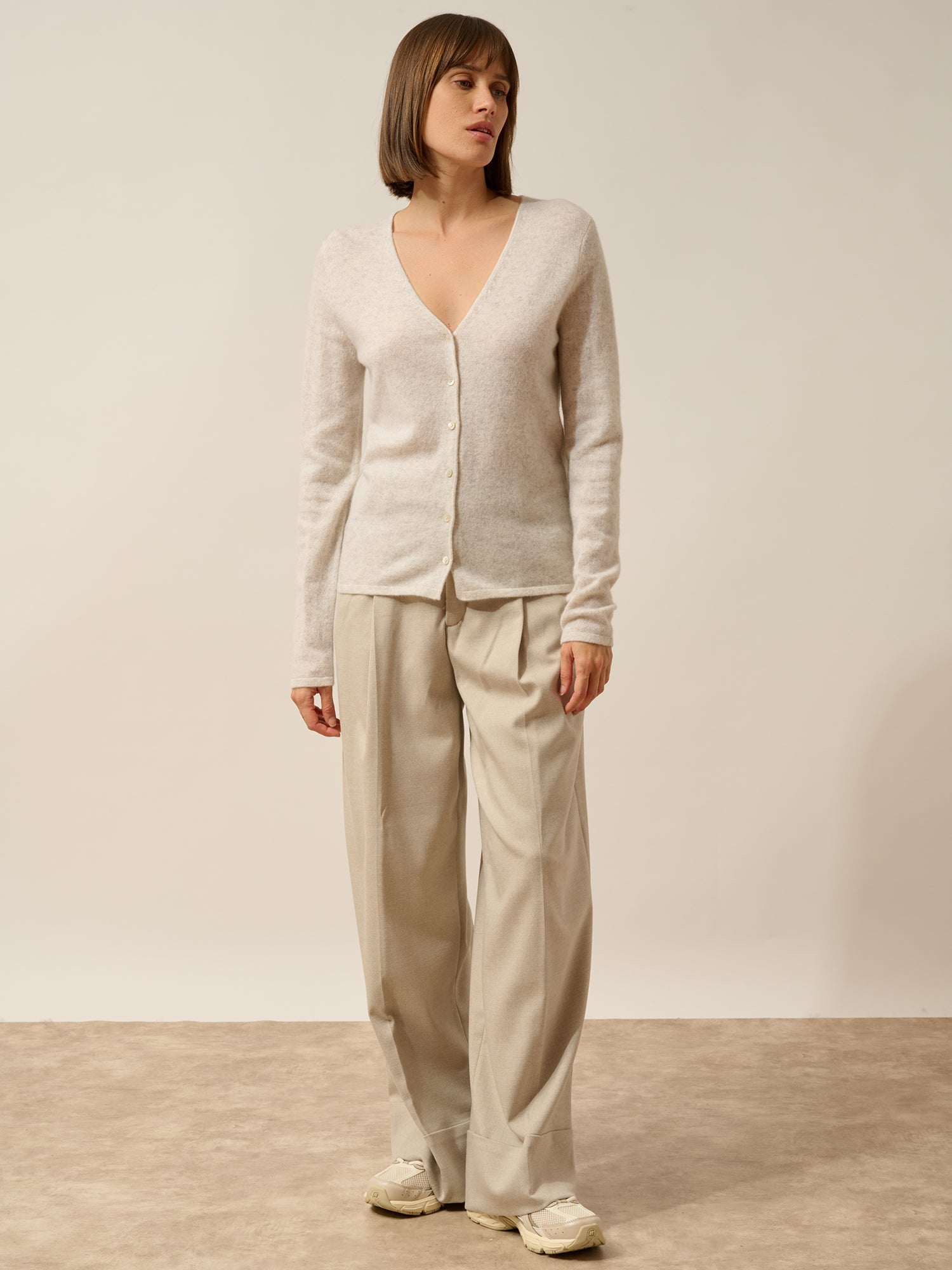 NORMA cardigan col v gris perle chiné