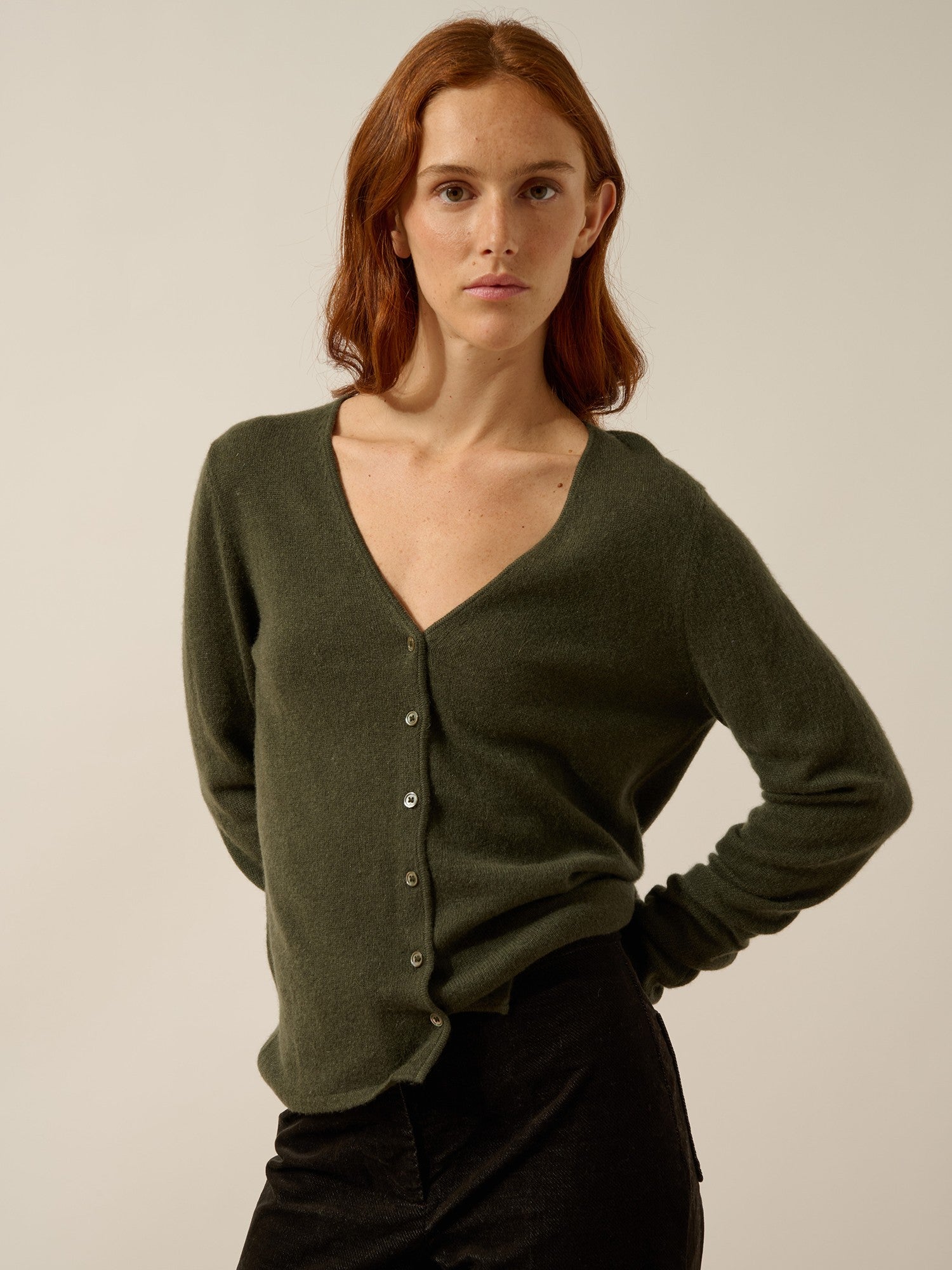 norma khaki v-neck cardigan