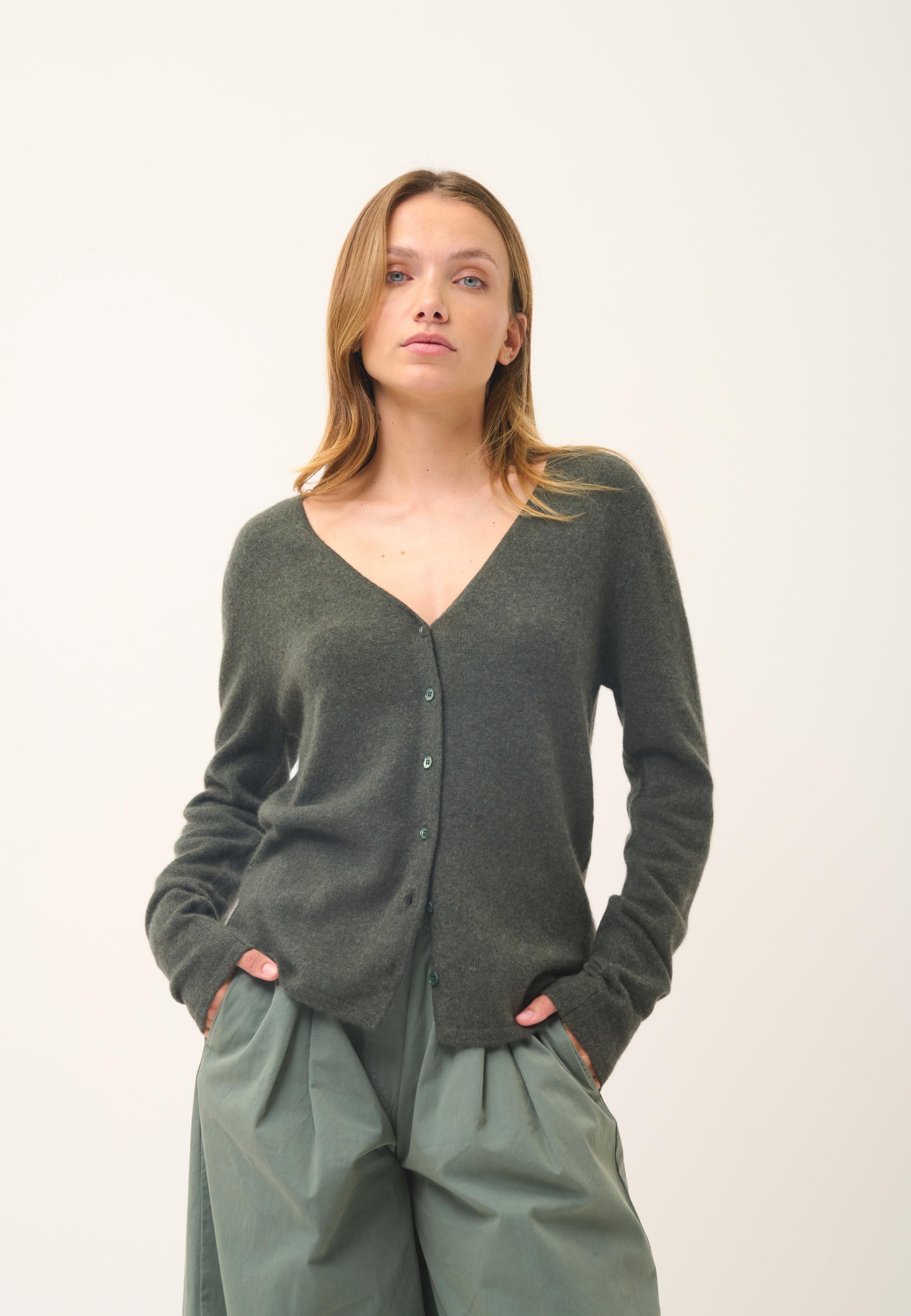 NORMA cardigan col v kaki chiné