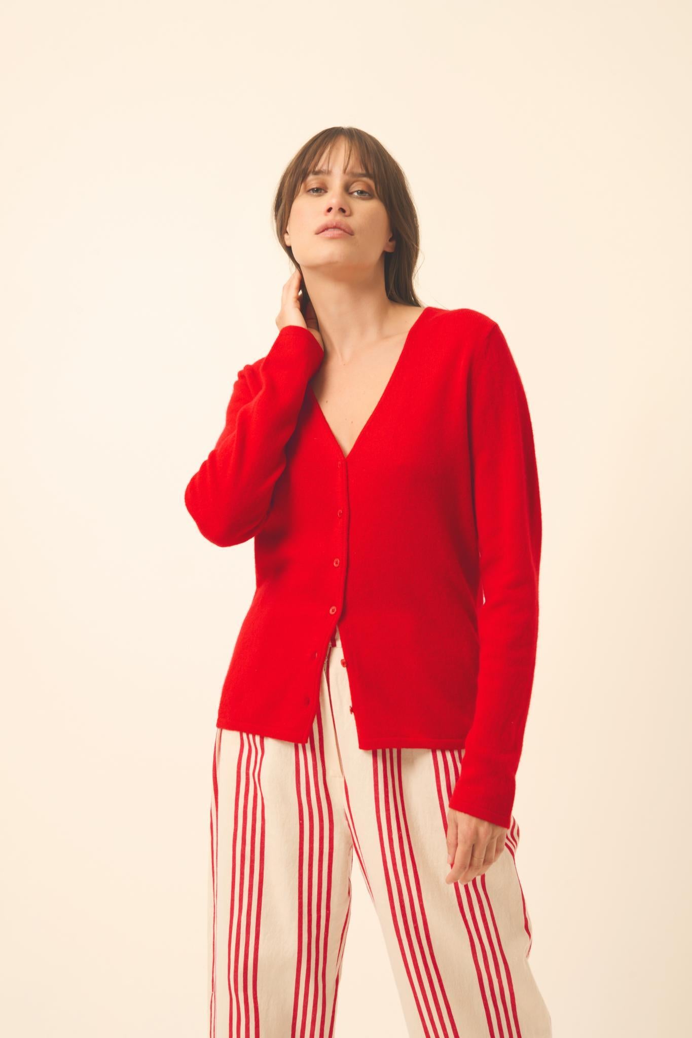 NORMA cardigan col v rouge