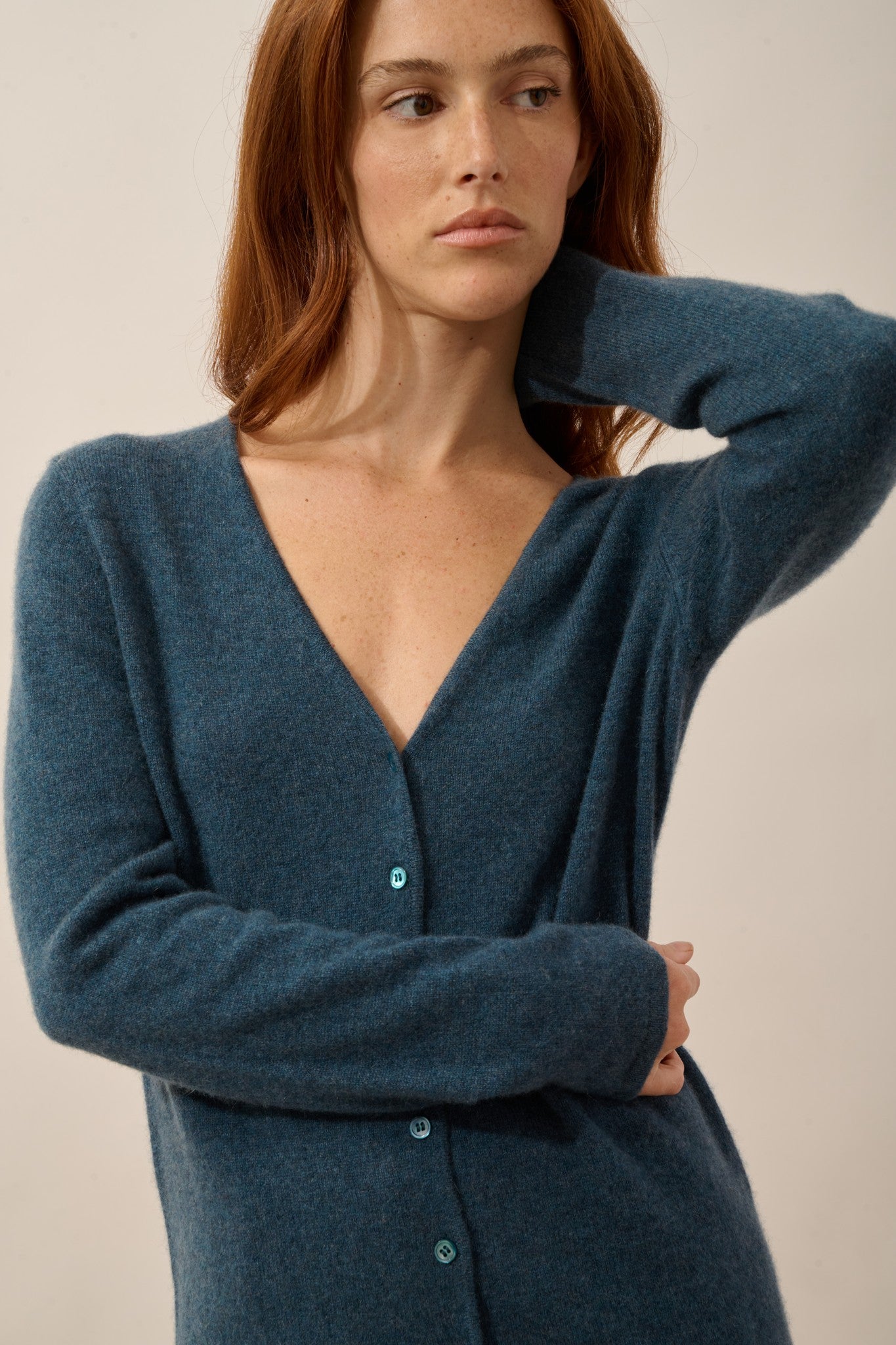 norma cardigan col v vert canard chiné