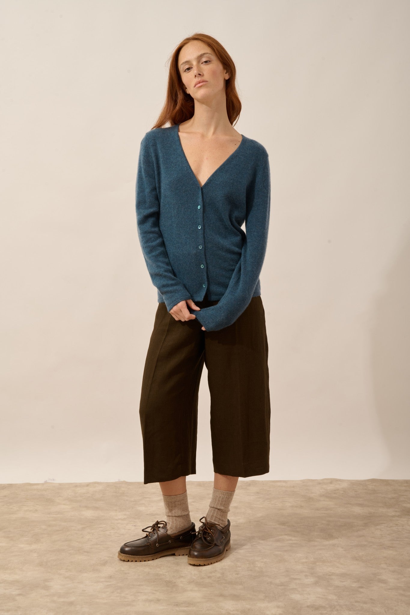 norma cardigan col v vert canard chiné