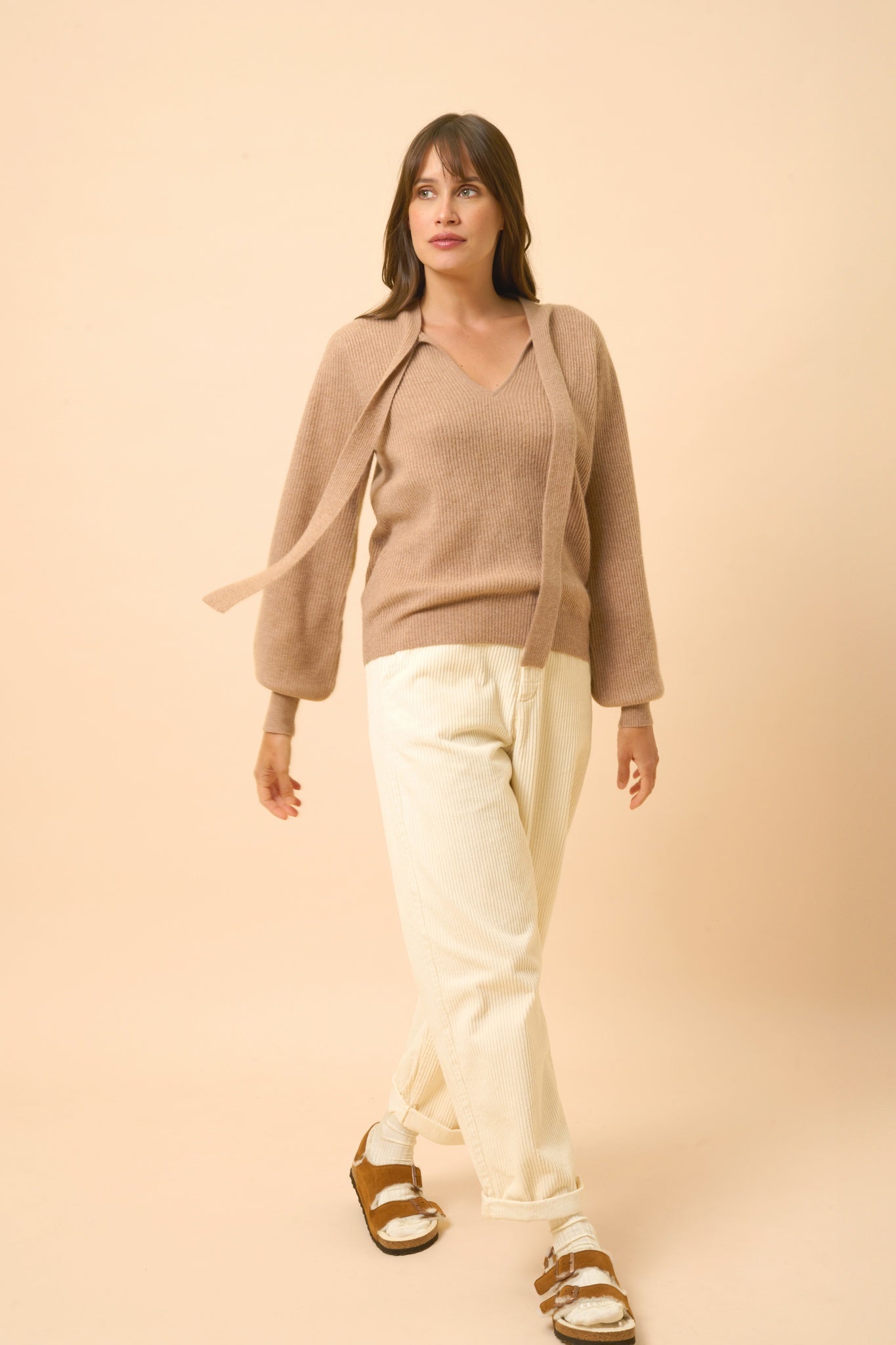 NOTY pull col lavallière camel chiné