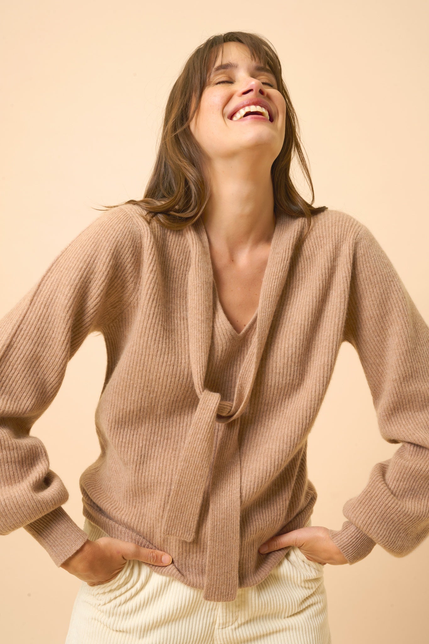 NOTY pull col lavallière camel chiné