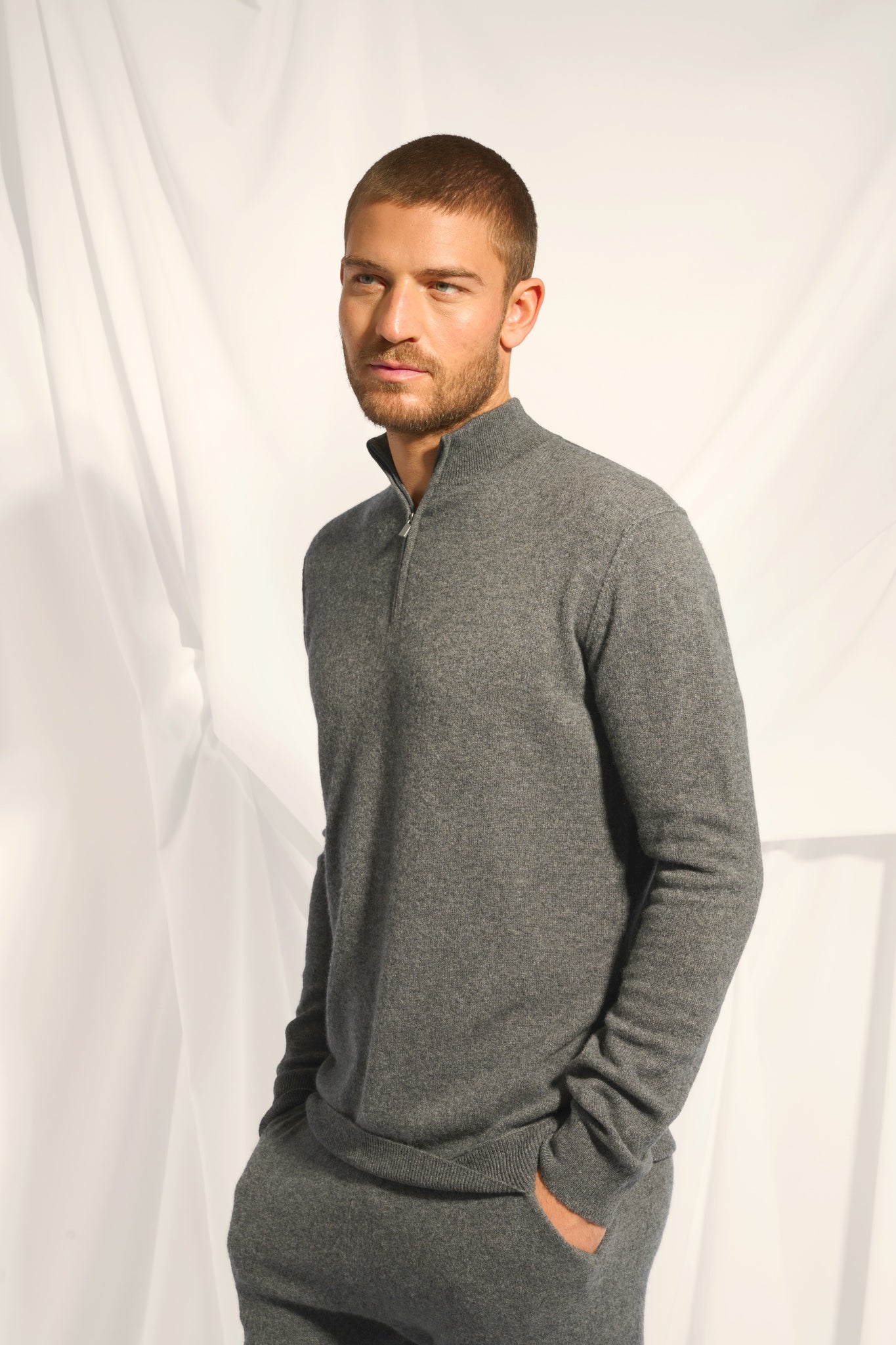 NOUR pull col camionneur anthracite chiné