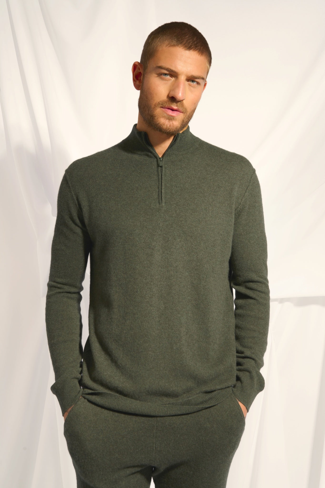 NOUR pull col camionneur kaki chiné