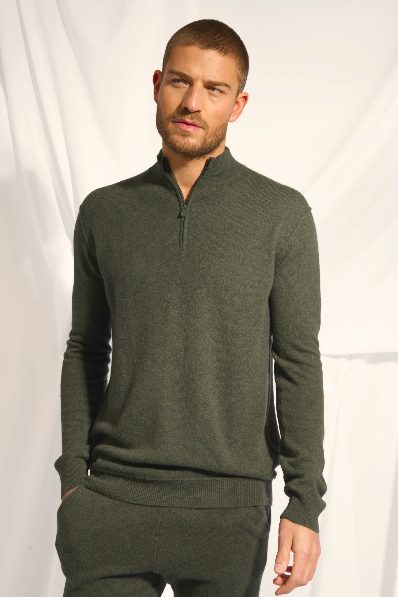 NOUR pull col camionneur kaki chiné