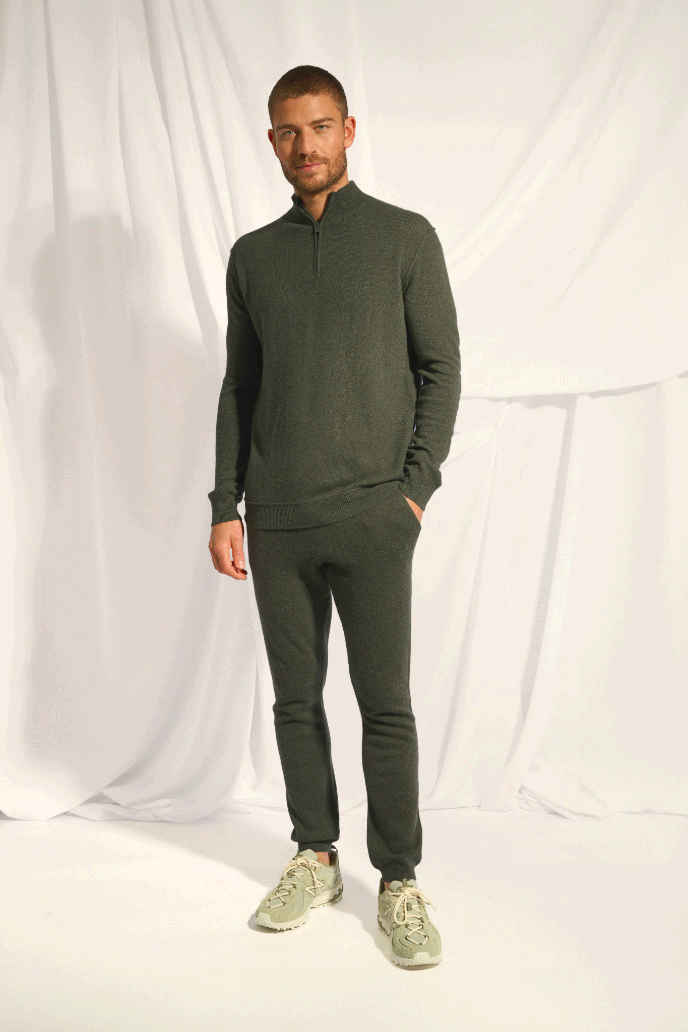 NOUR pull col camionneur kaki chiné