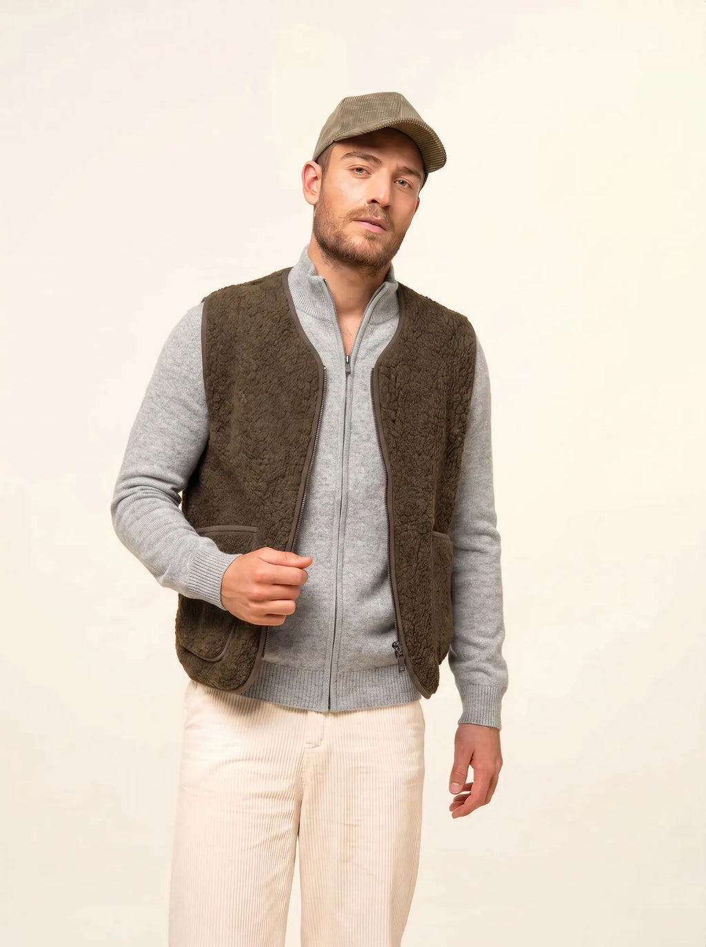 CHARLOTTE Gilet Zippé Col Camionneur 4 Fils Nuage Chiné