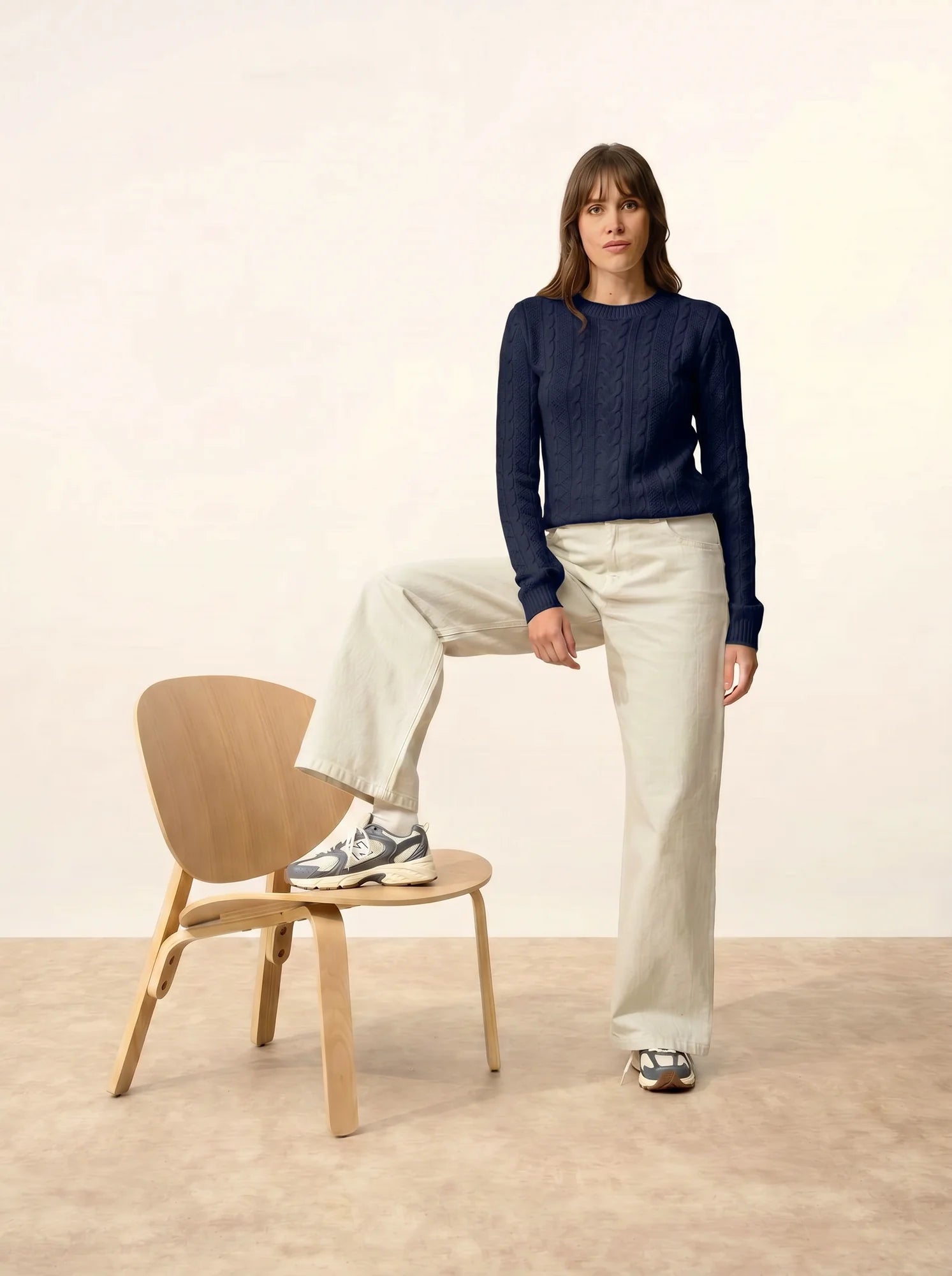 OLIVIA Pull Col Rond 8 Fils Bleu Marine