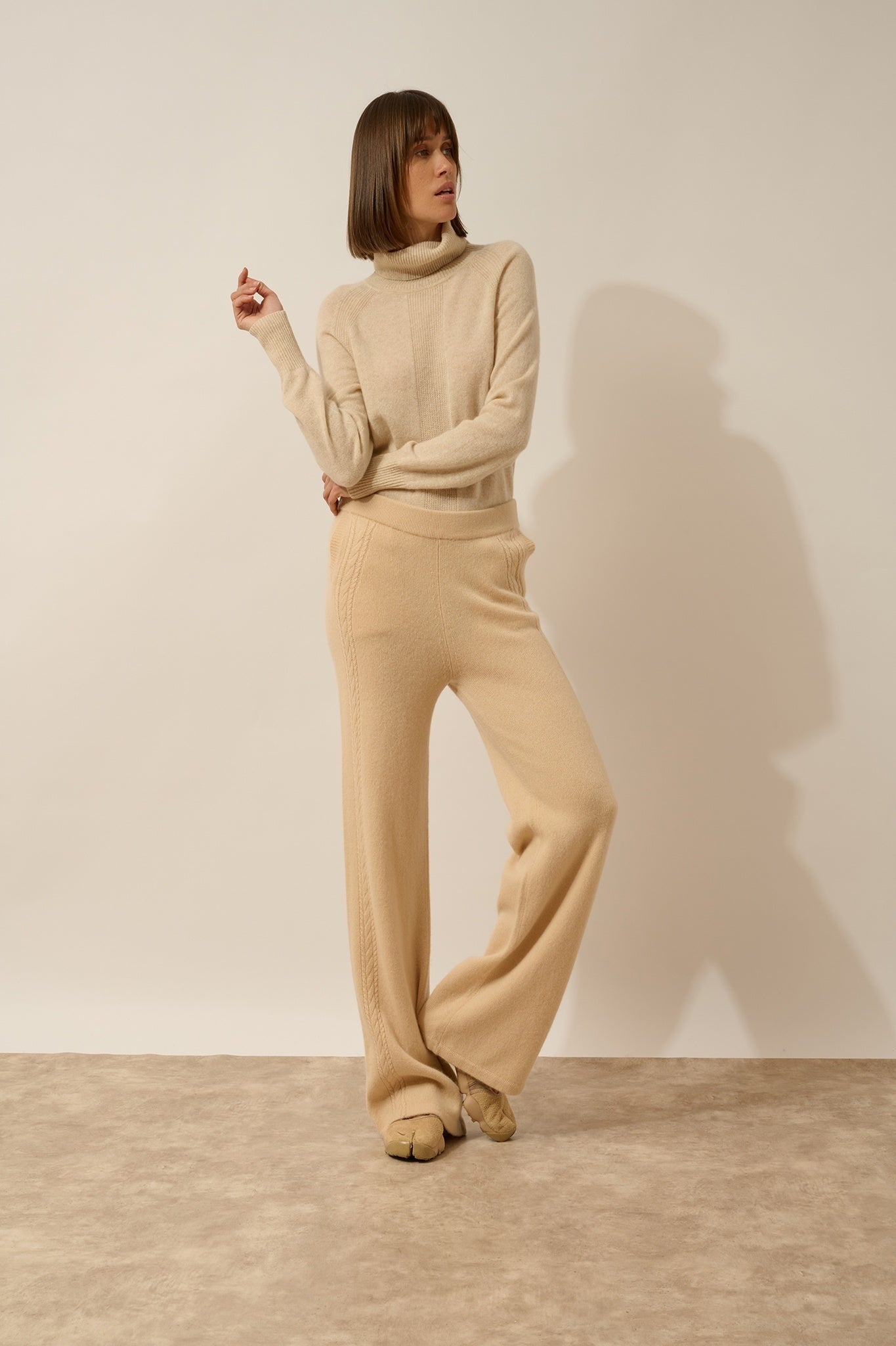 ODETTE wide-leg pants, 4-thread beige