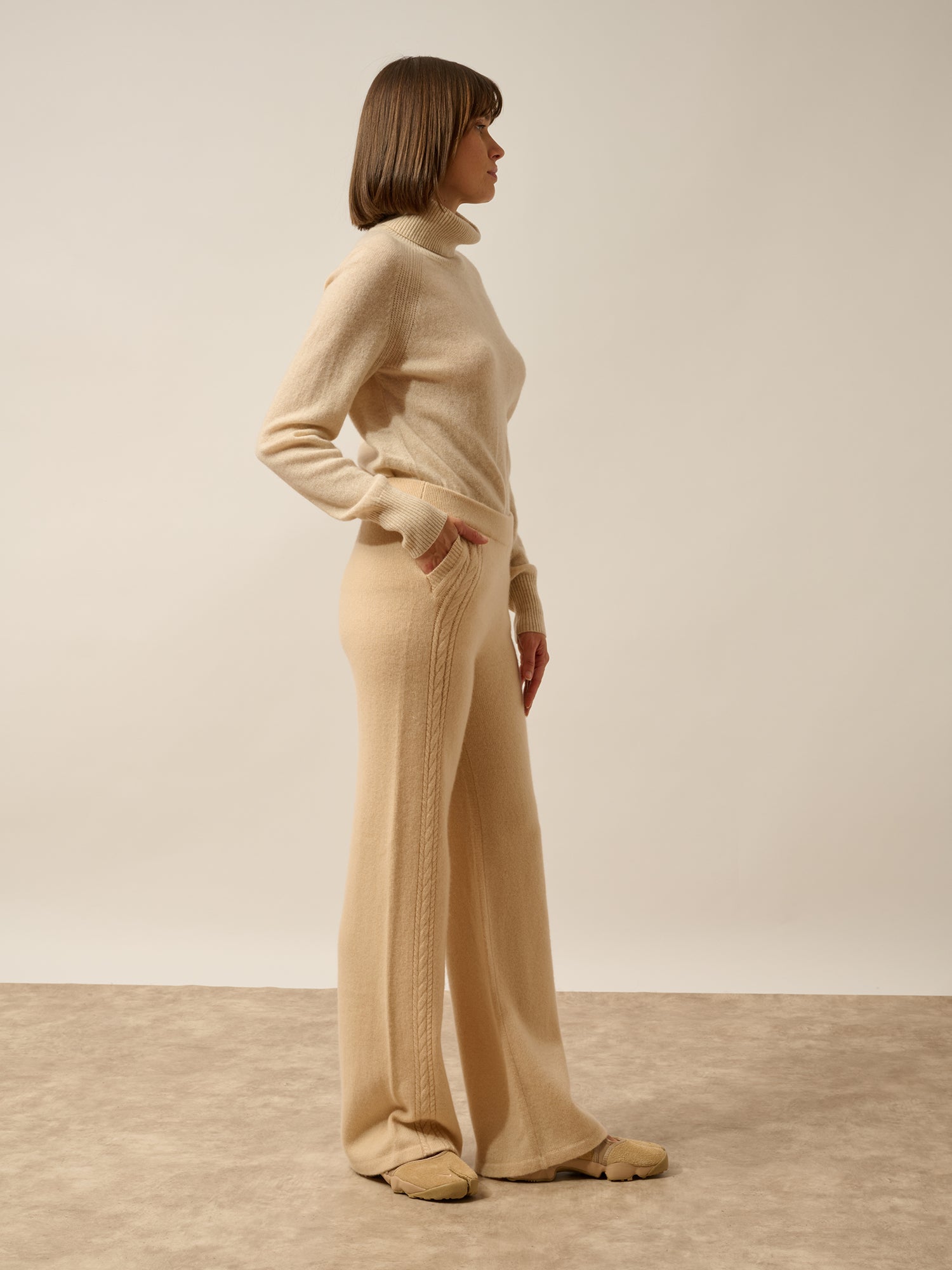 ODETTE pantalon large 4 fils beige