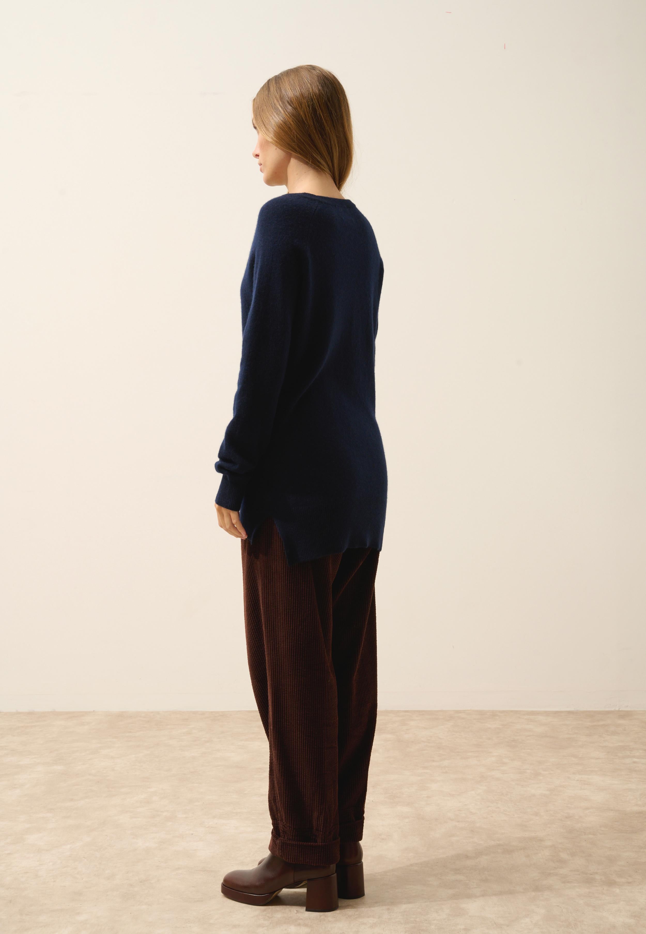 OLAVE navy boat-neck sweater