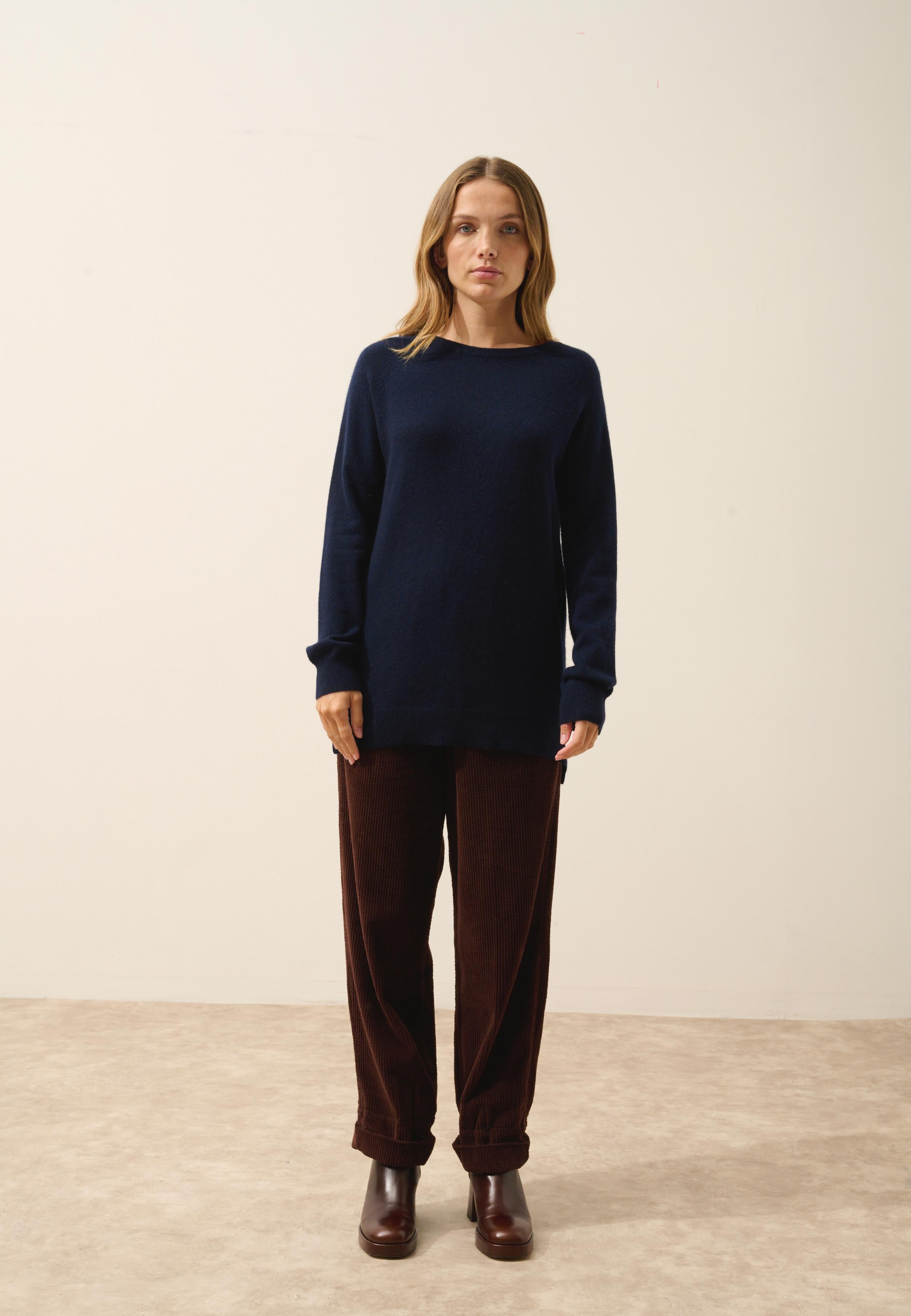 OLAVE navy boat-neck sweater