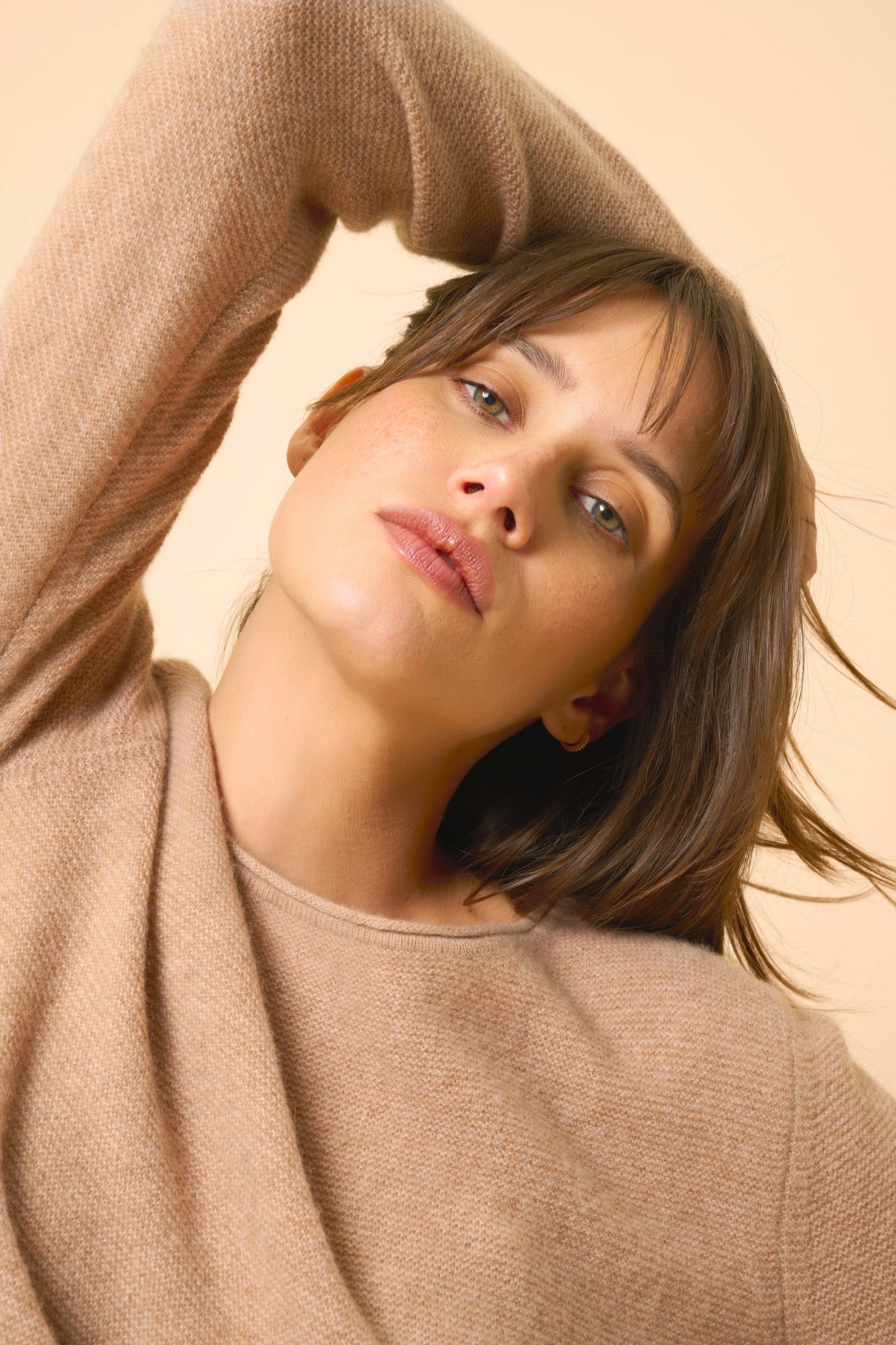 OLENA pull col rond camel chiné