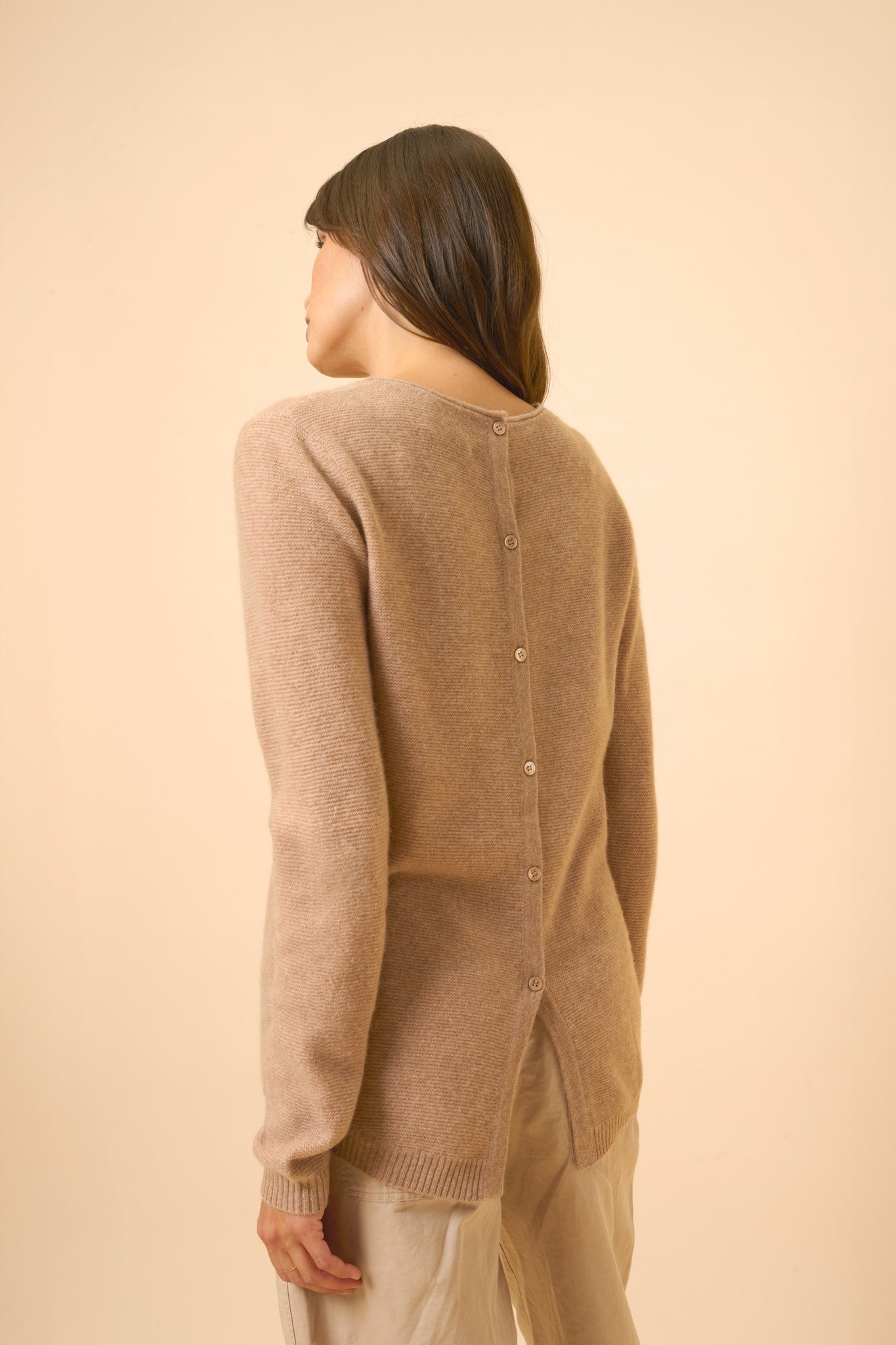 OLENA pull col rond camel chiné