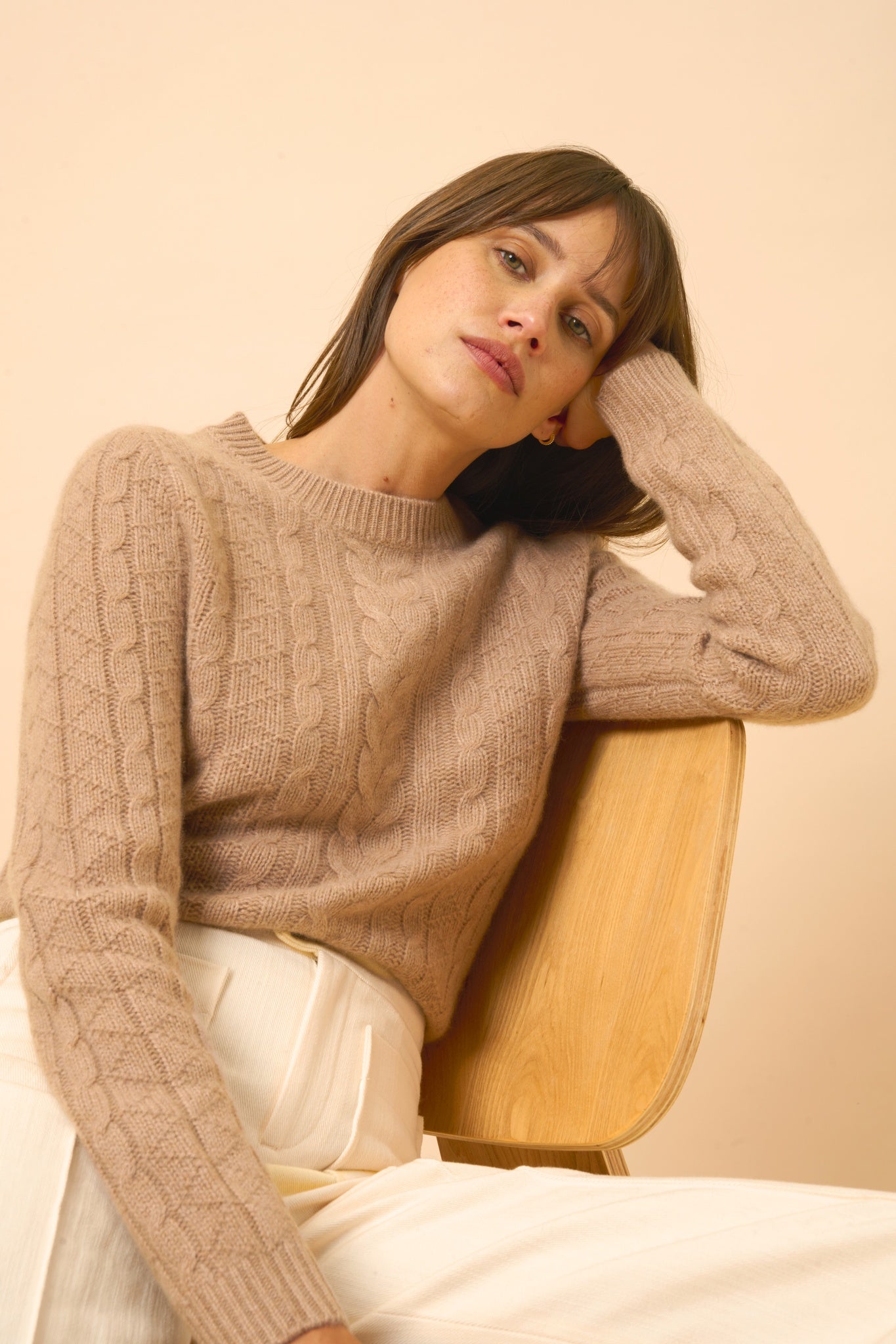 OLIVIA pull col rond camel chiné