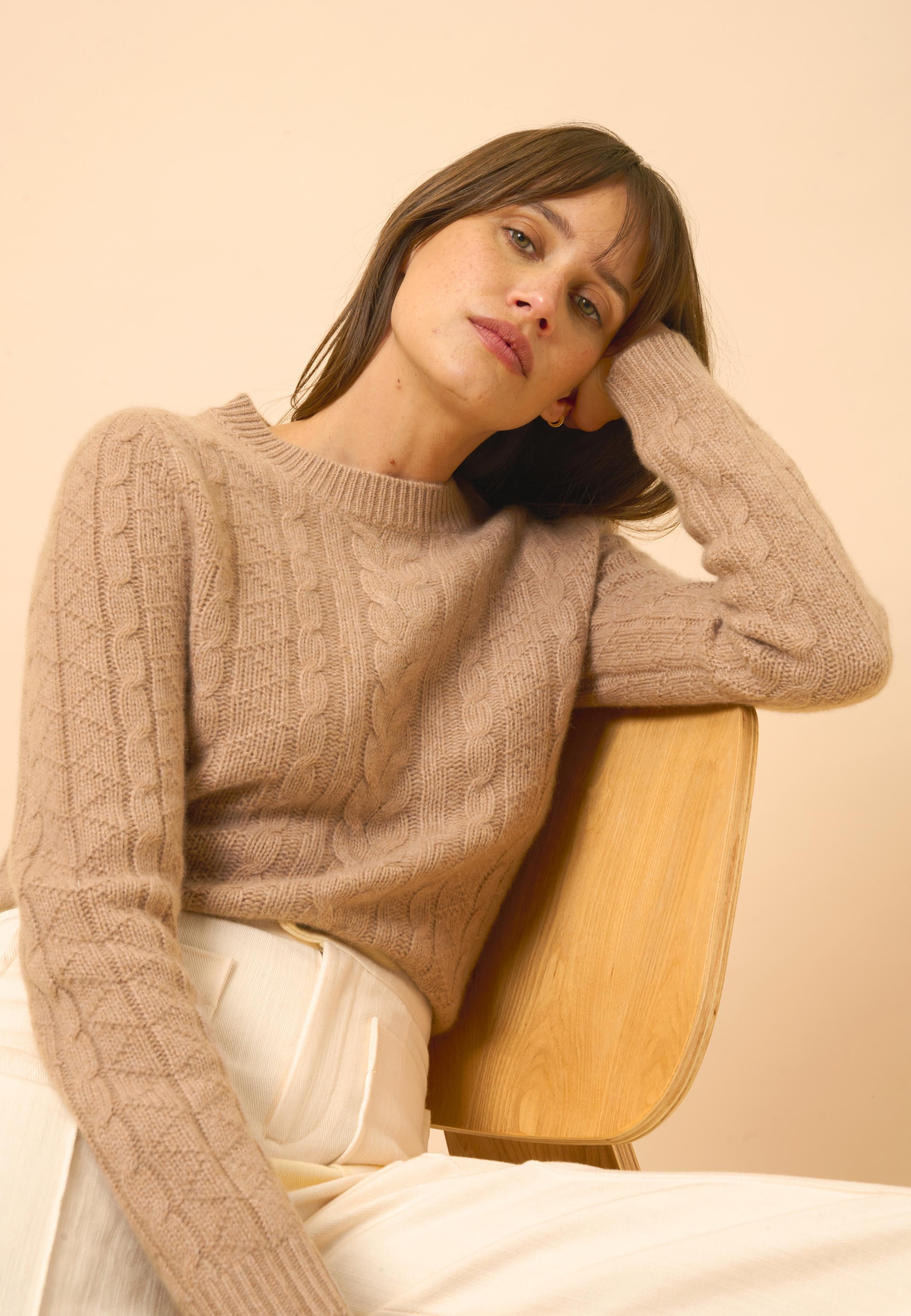 OLIVIA pull col rond camel chiné