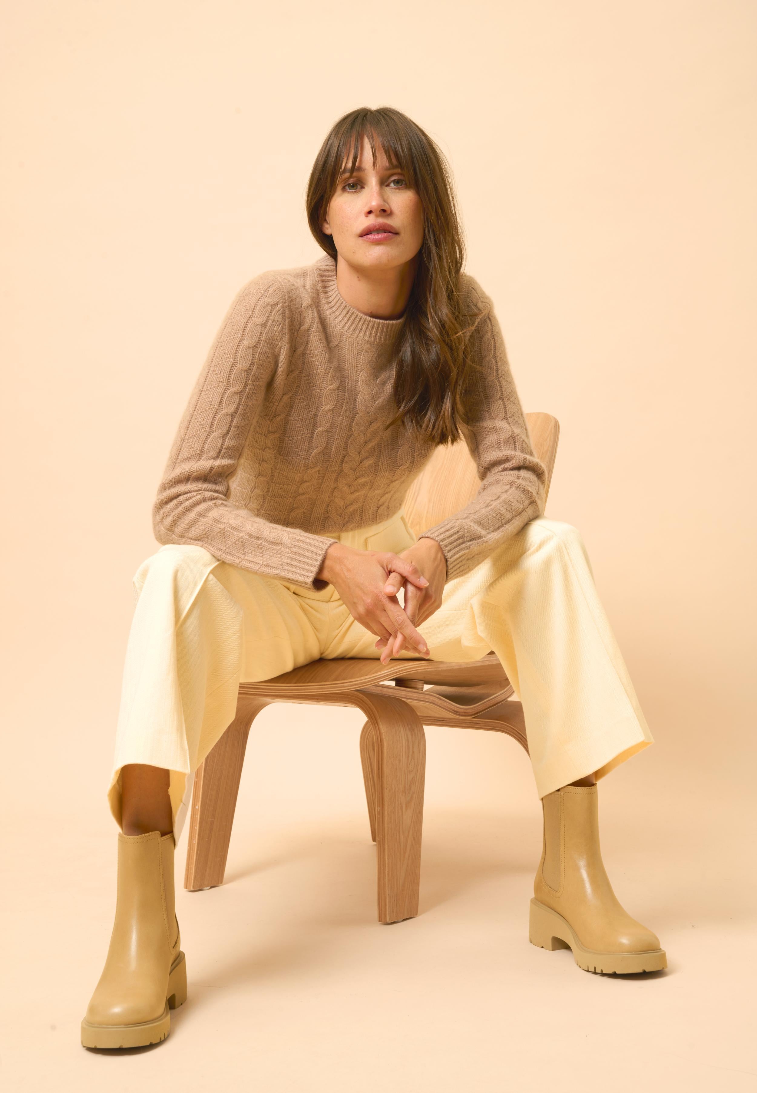 OLIVIA pull col rond camel chiné