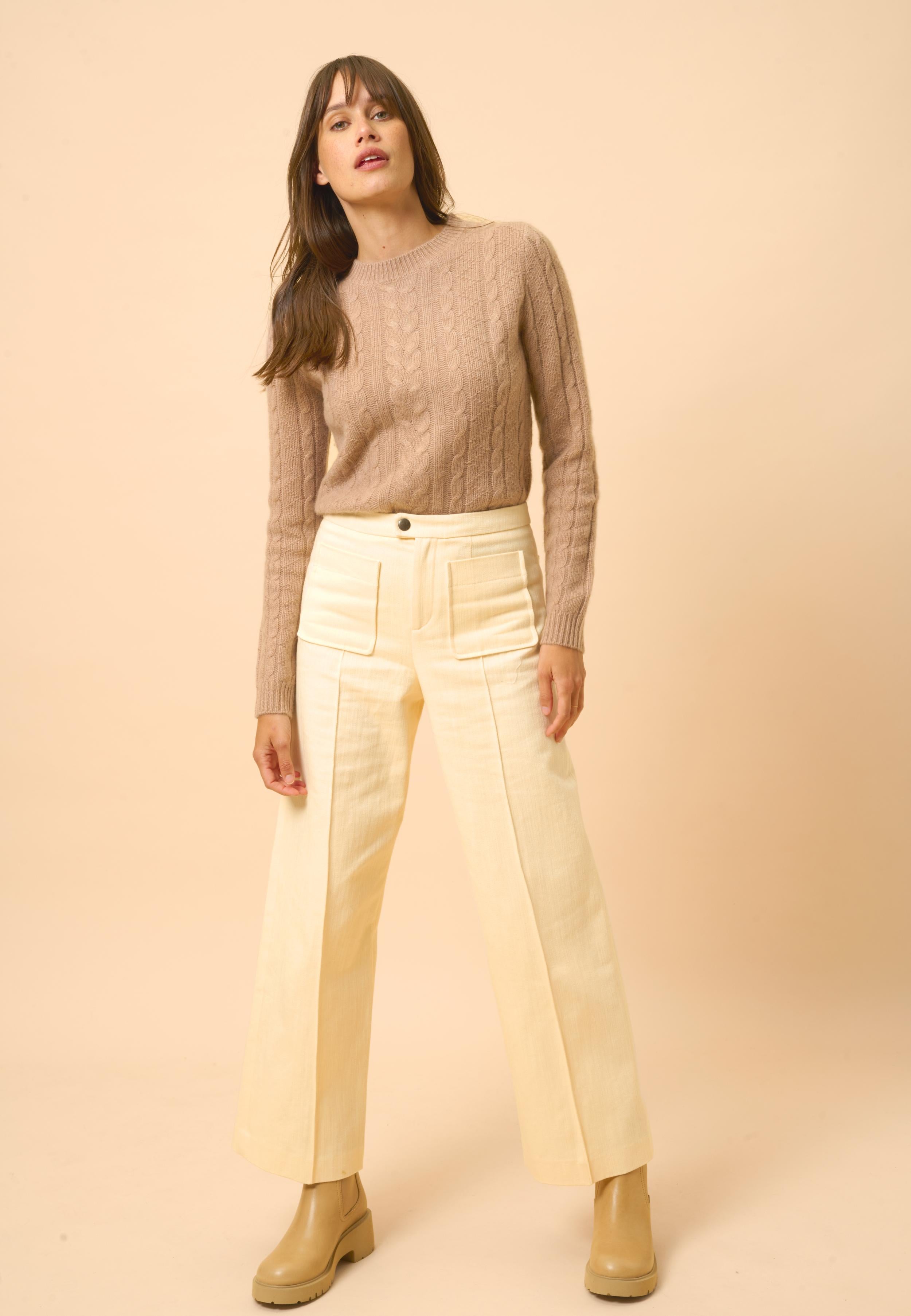 OLIVIA pull col rond camel chiné