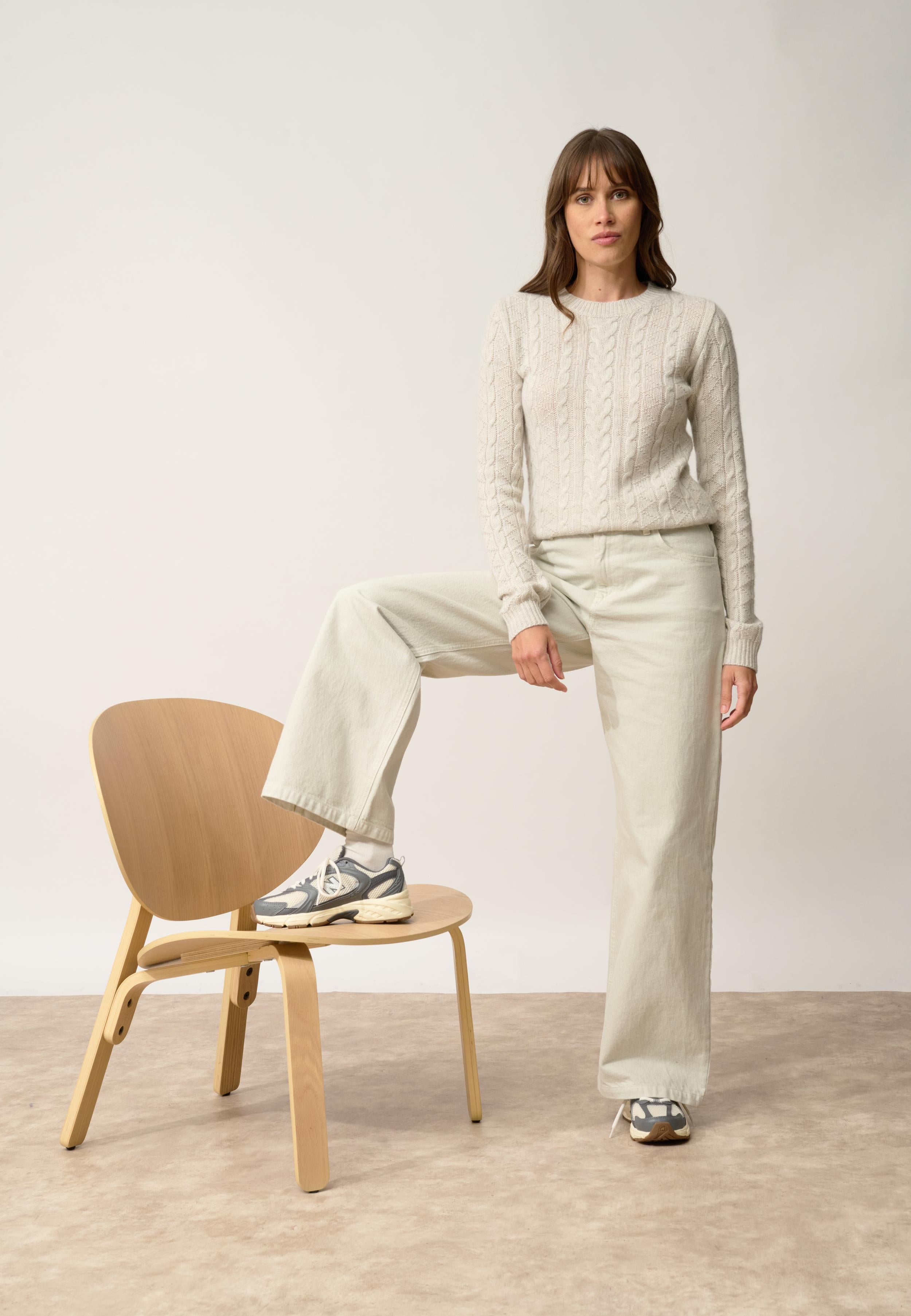OLIVIA pull col rond gris perle chiné