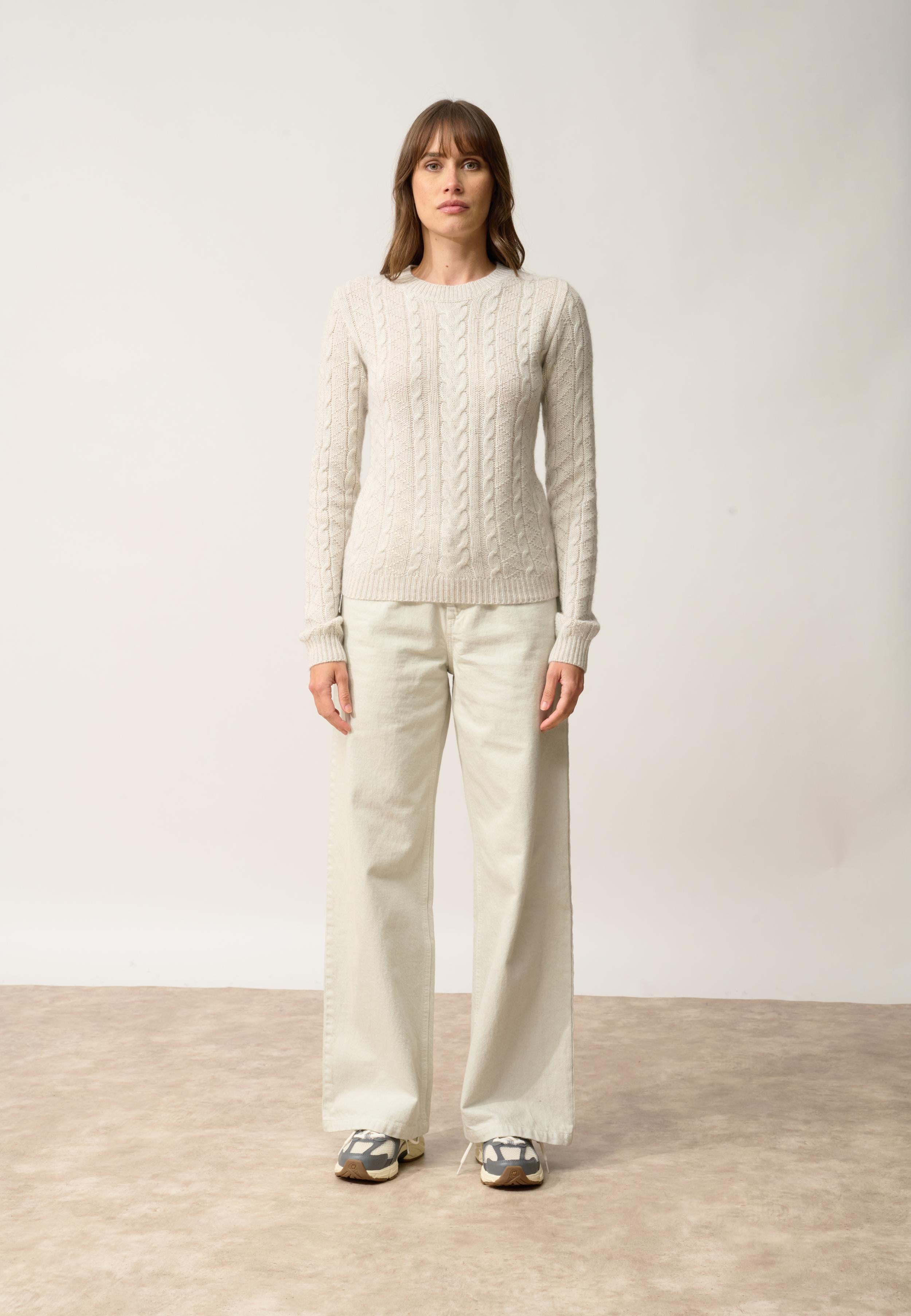 OLIVIA pull col rond gris perle chiné
