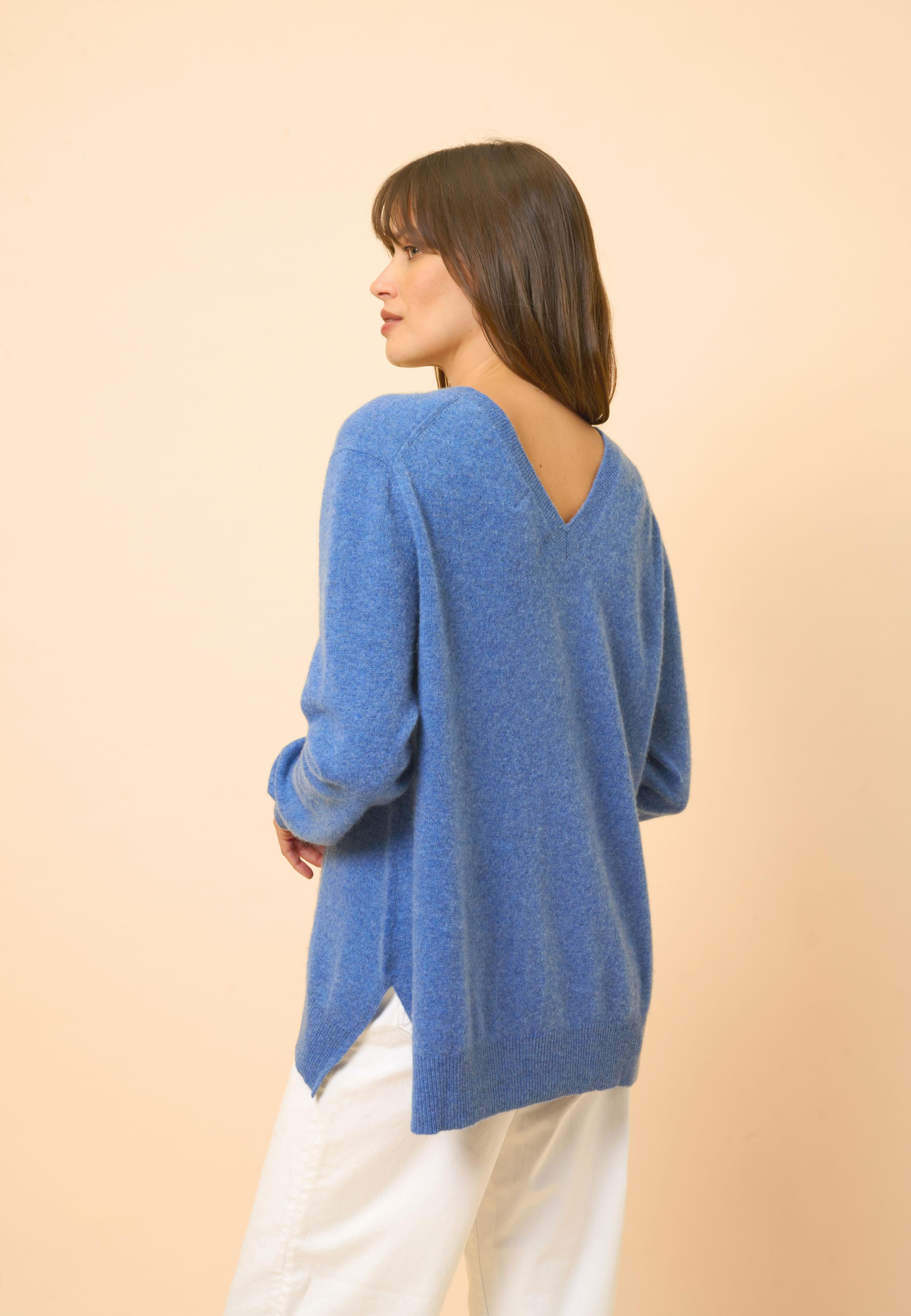 OPAL denim blue v-neck sweater