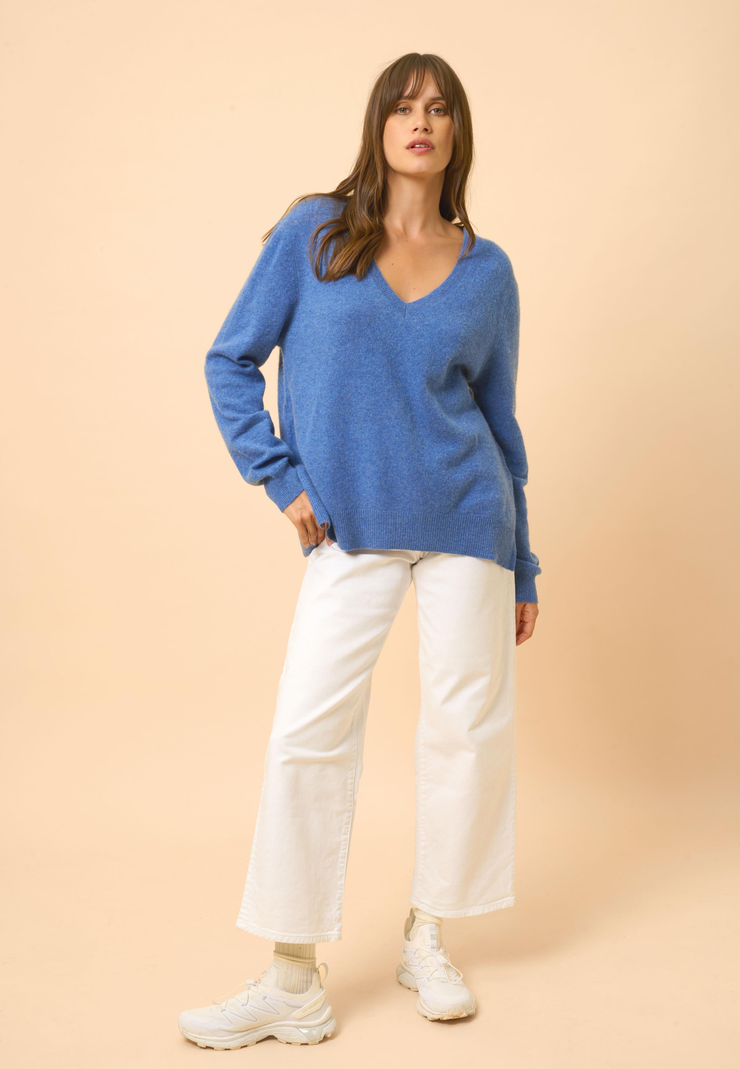 OPAL denim blue v-neck sweater