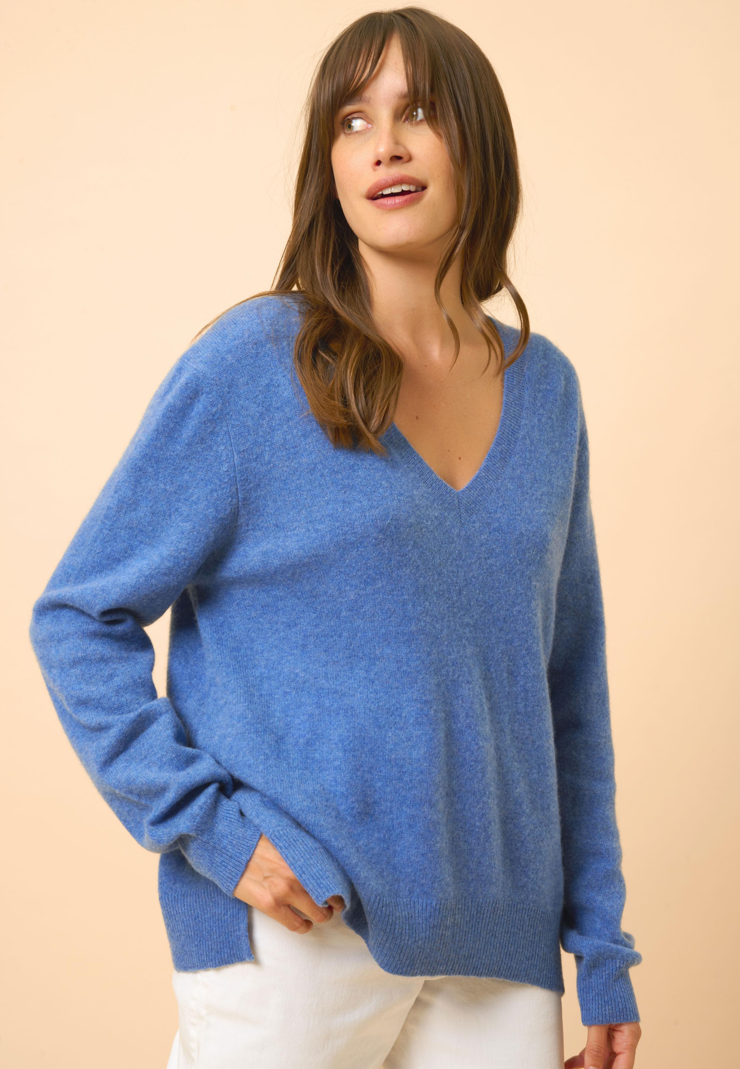 OPAL denim blue v-neck sweater