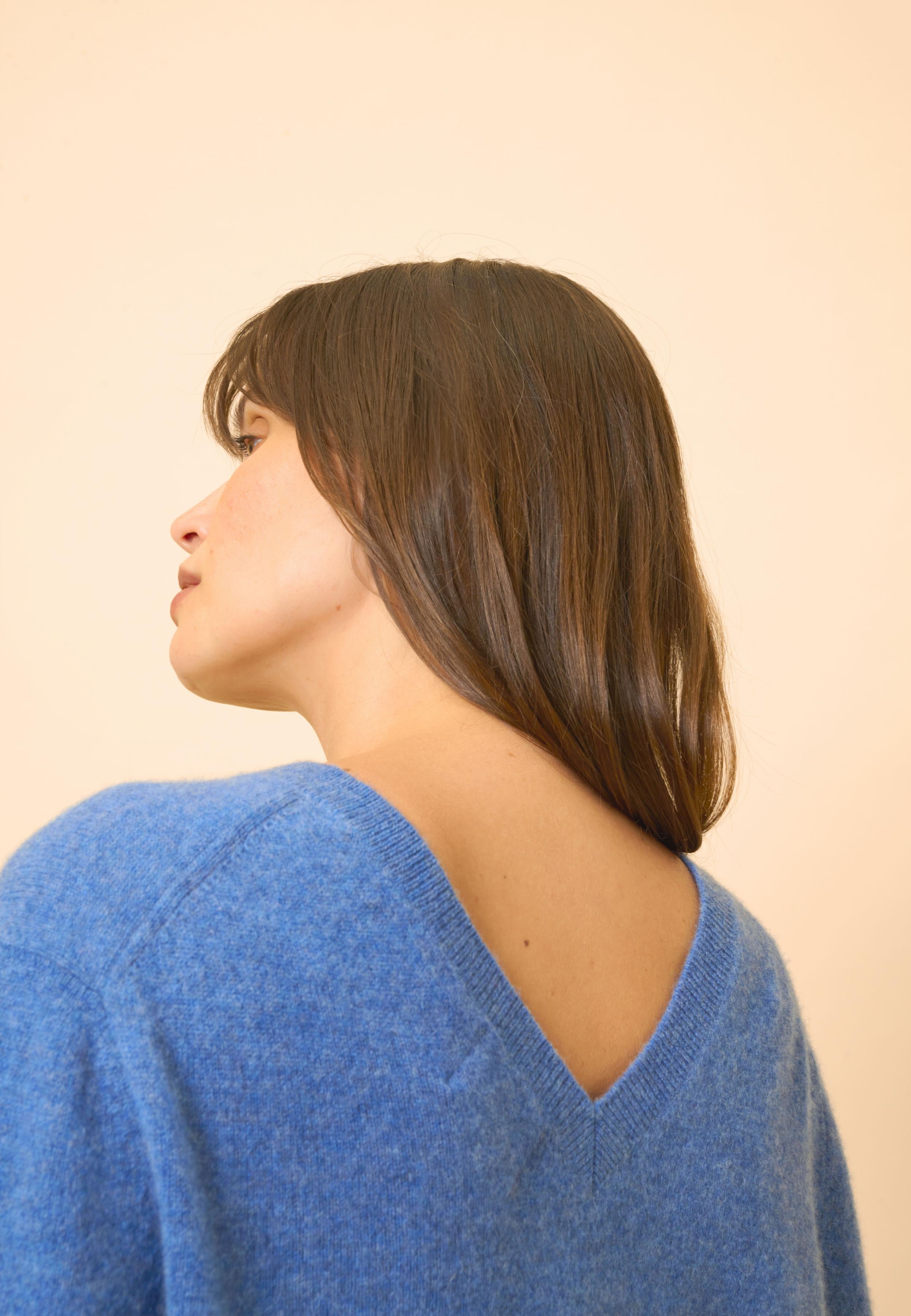 OPAL denim blue v-neck sweater