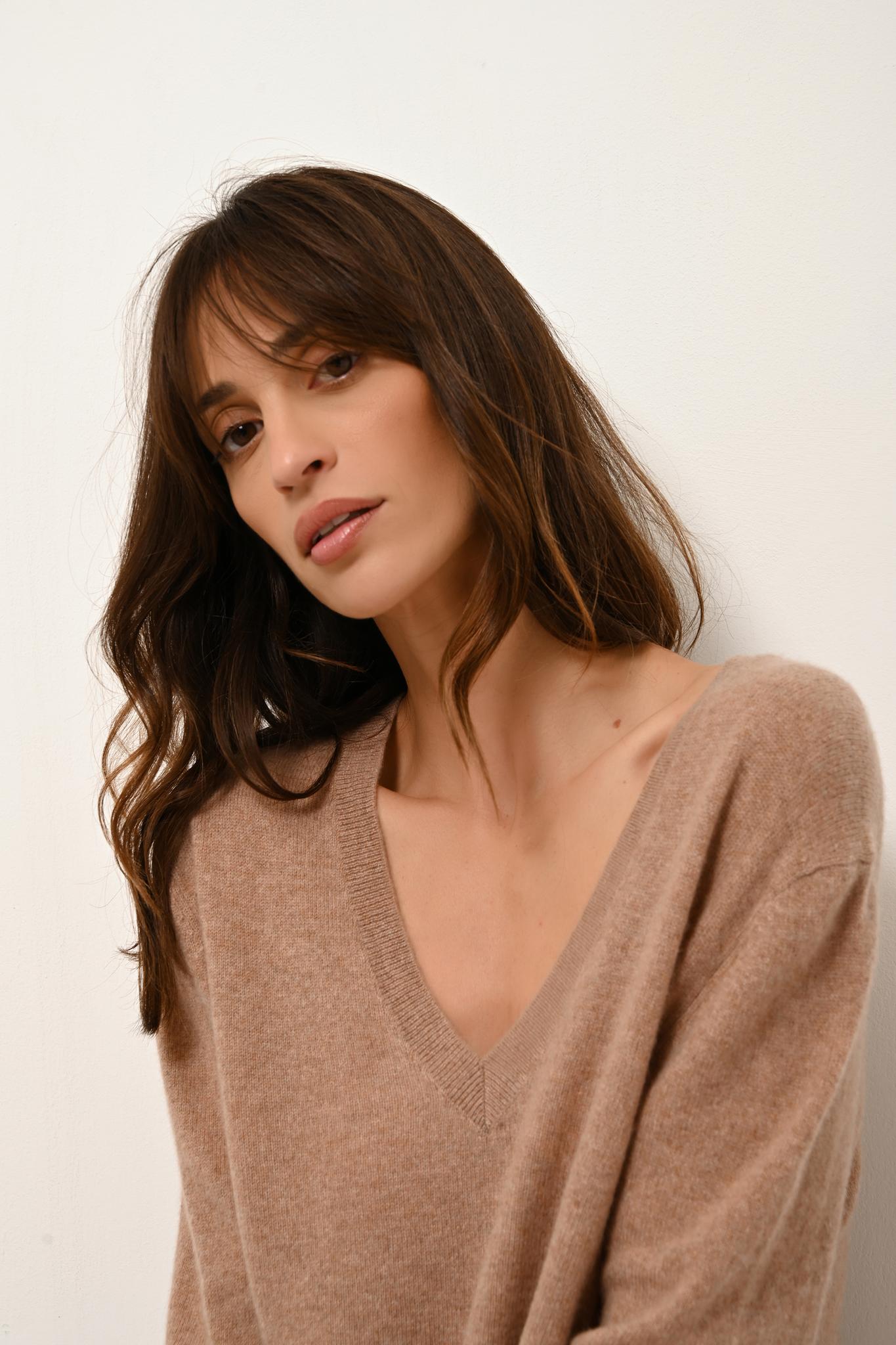 OPAL pull col v camel chiné
