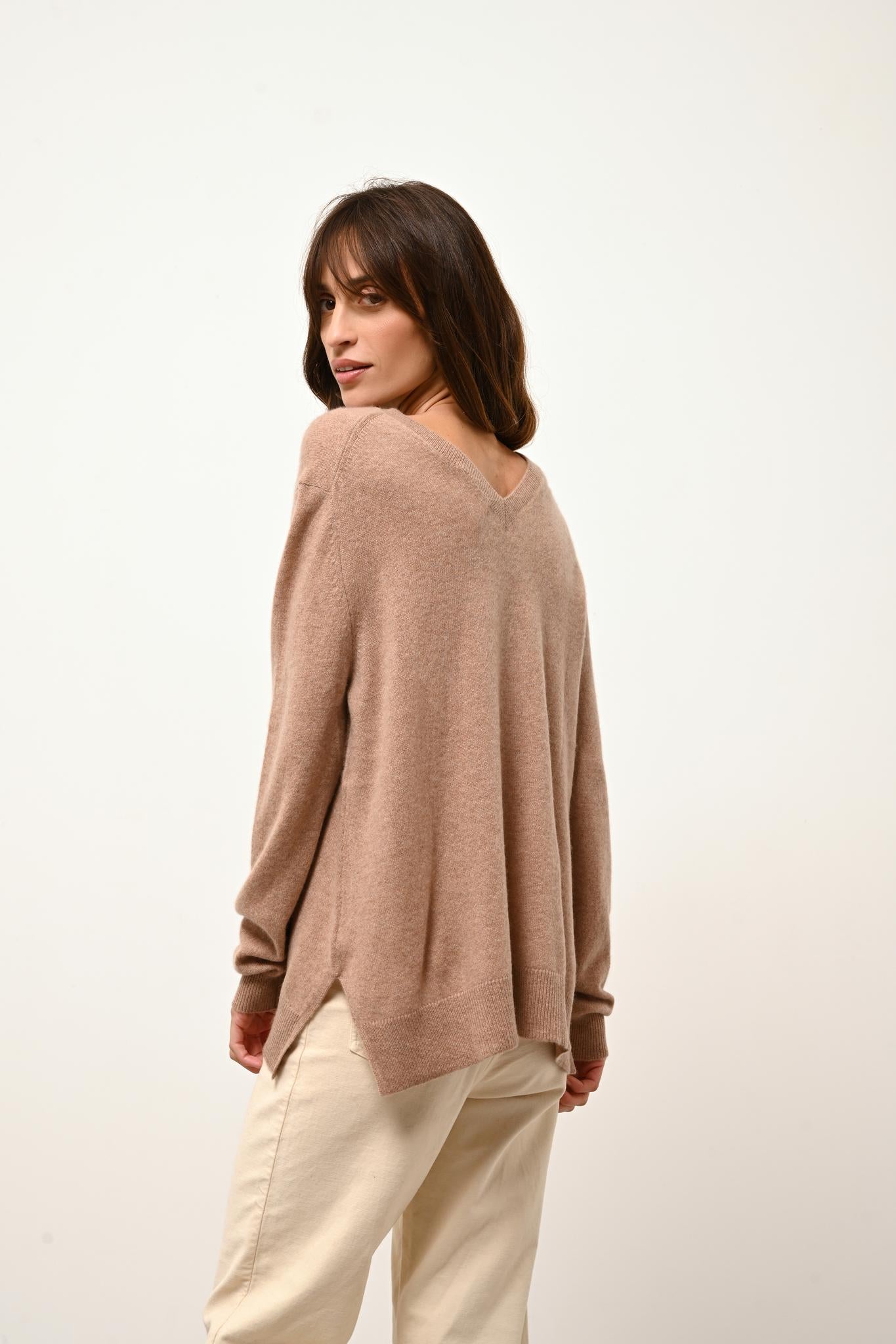 OPAL pull col v camel chiné