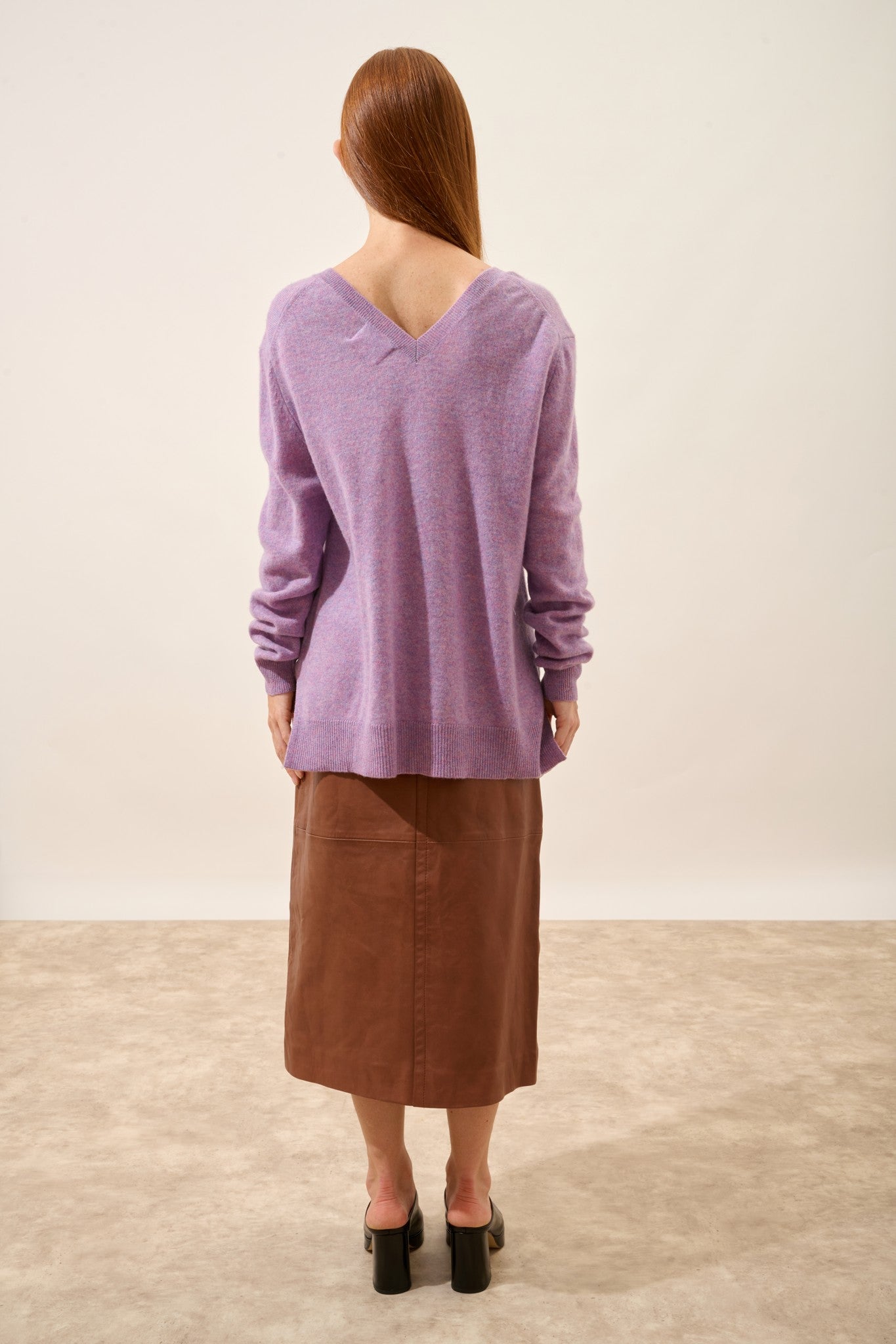 opal pull col v devant et dos lilas chiné 100% cachemire