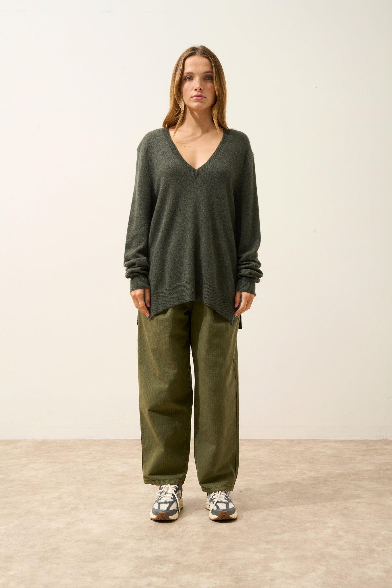 OPAL khaki v-neck sweater