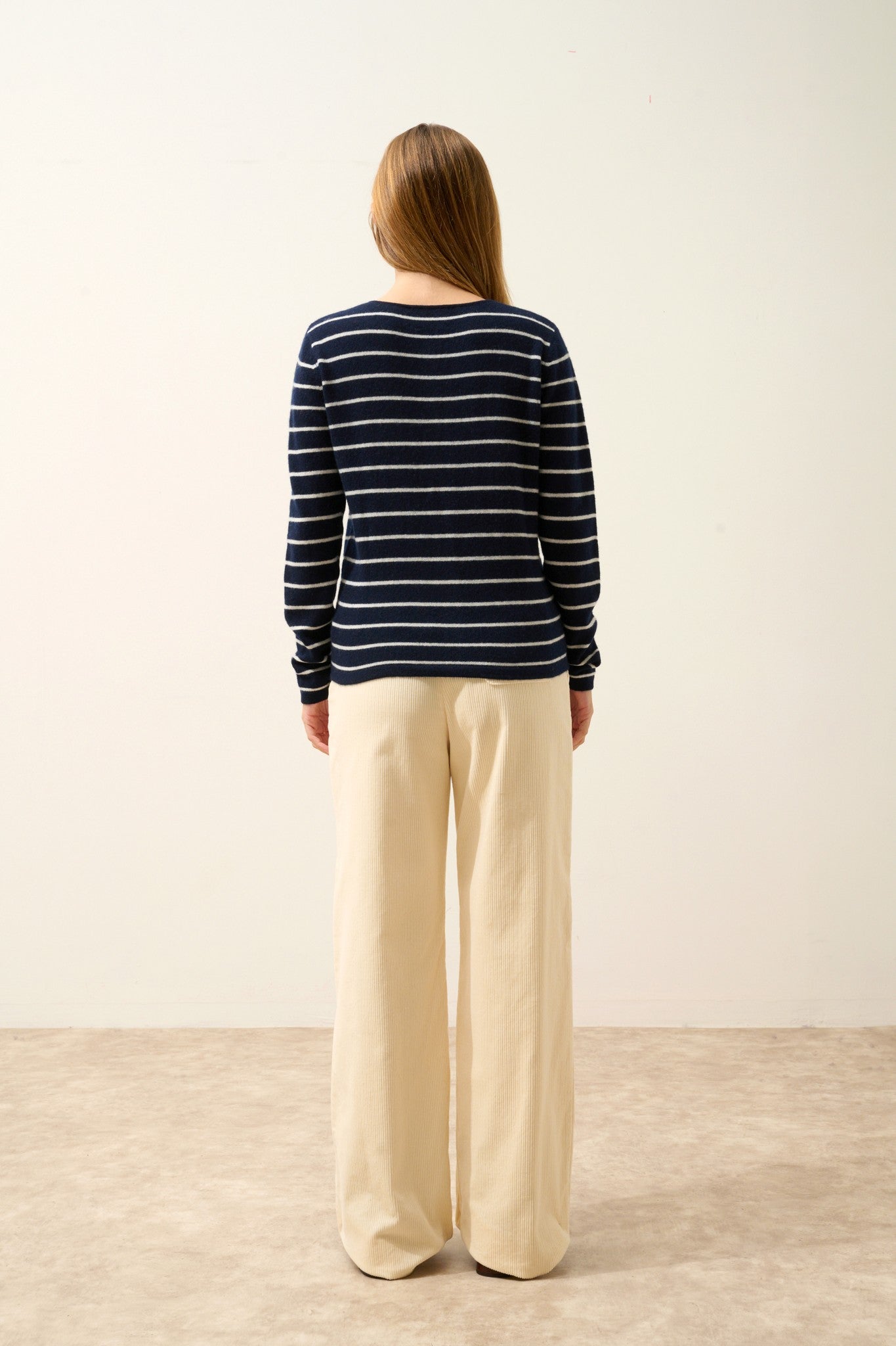 ophelia cardigan col rond bi-color navy/ivoire 100% cachemire