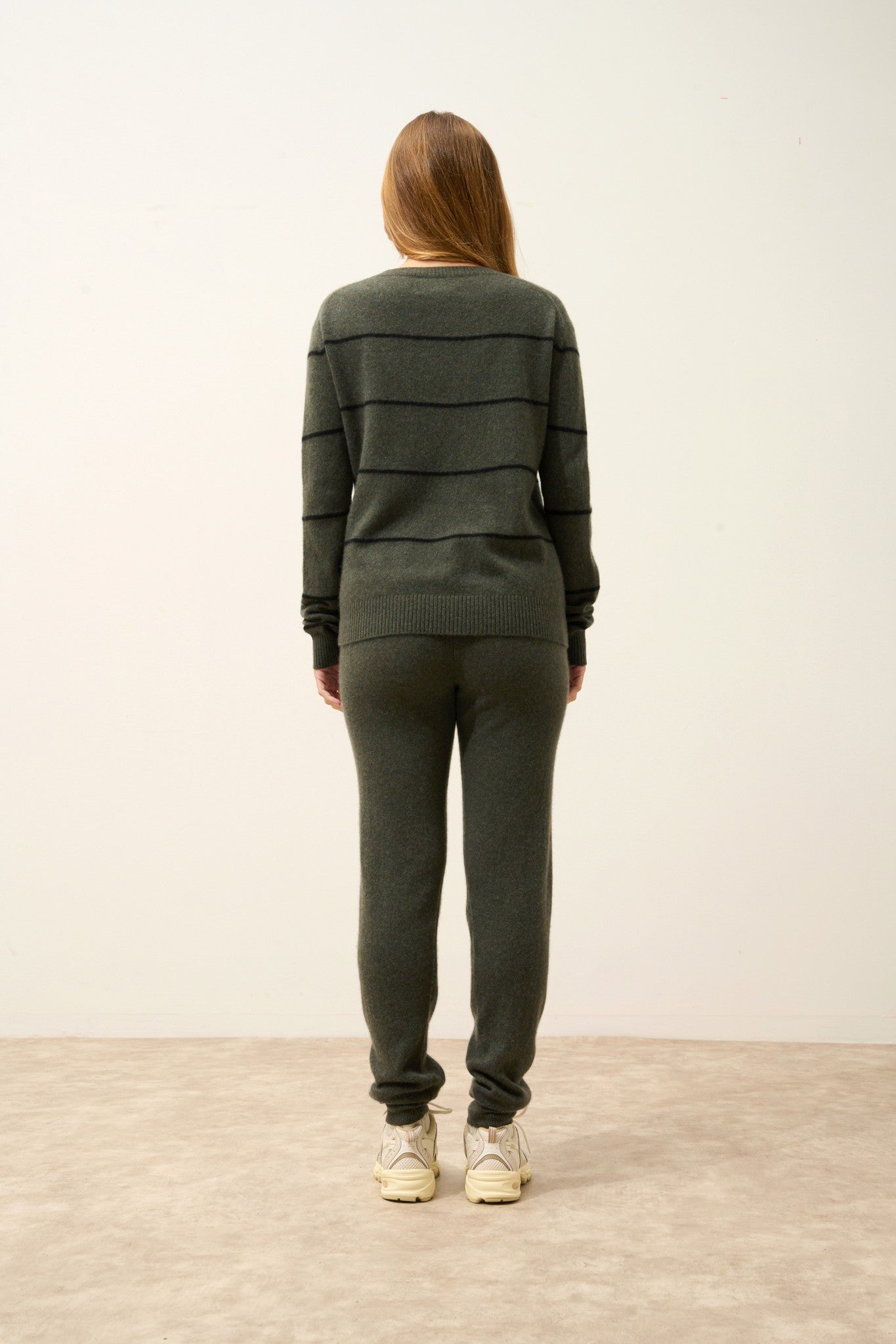 orélis pull col bateau bi-color kaki chiné/noir 100% cachemire