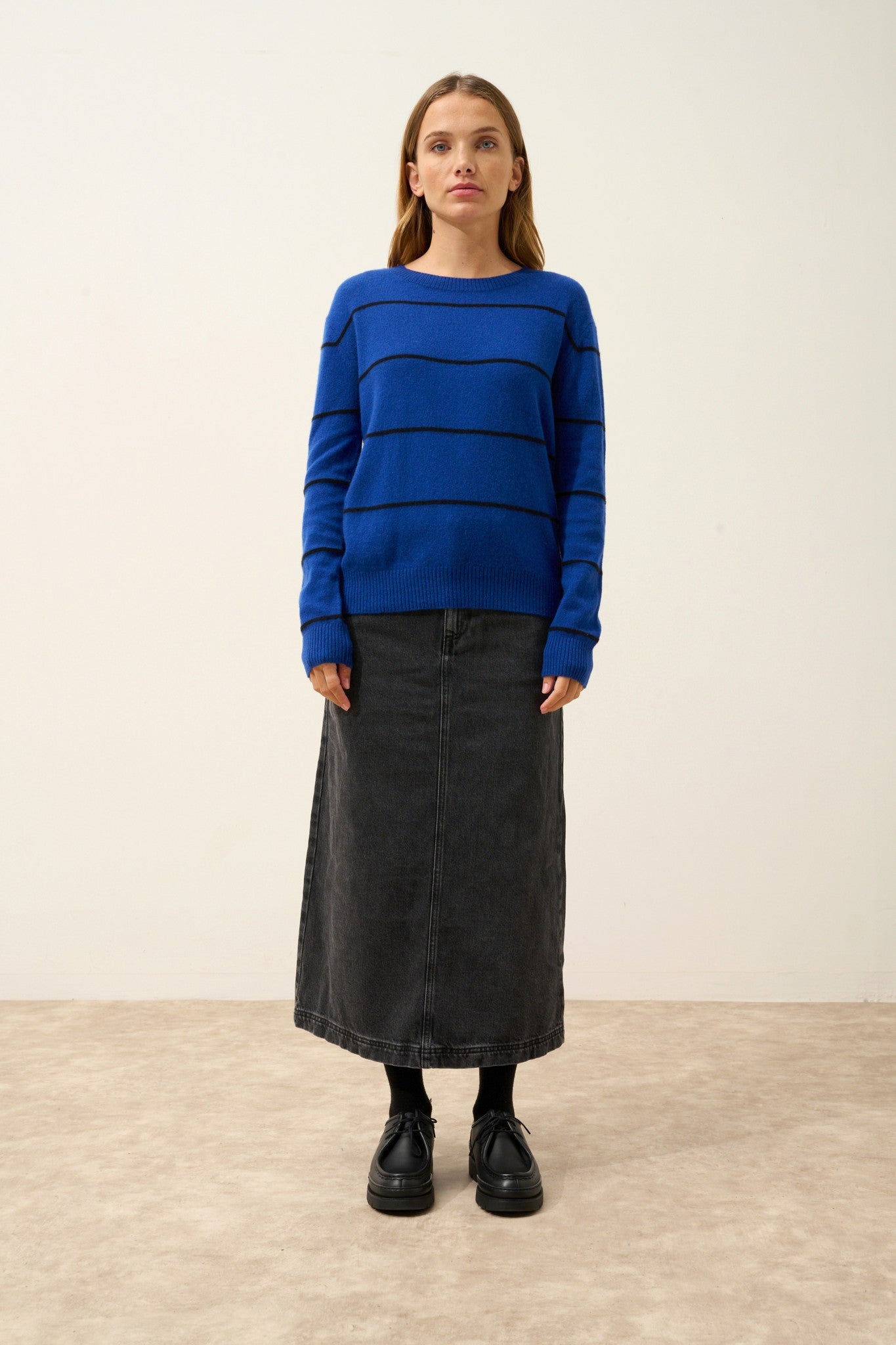 orélis pull col bateau bi-color outremer/noir 100% cachemire