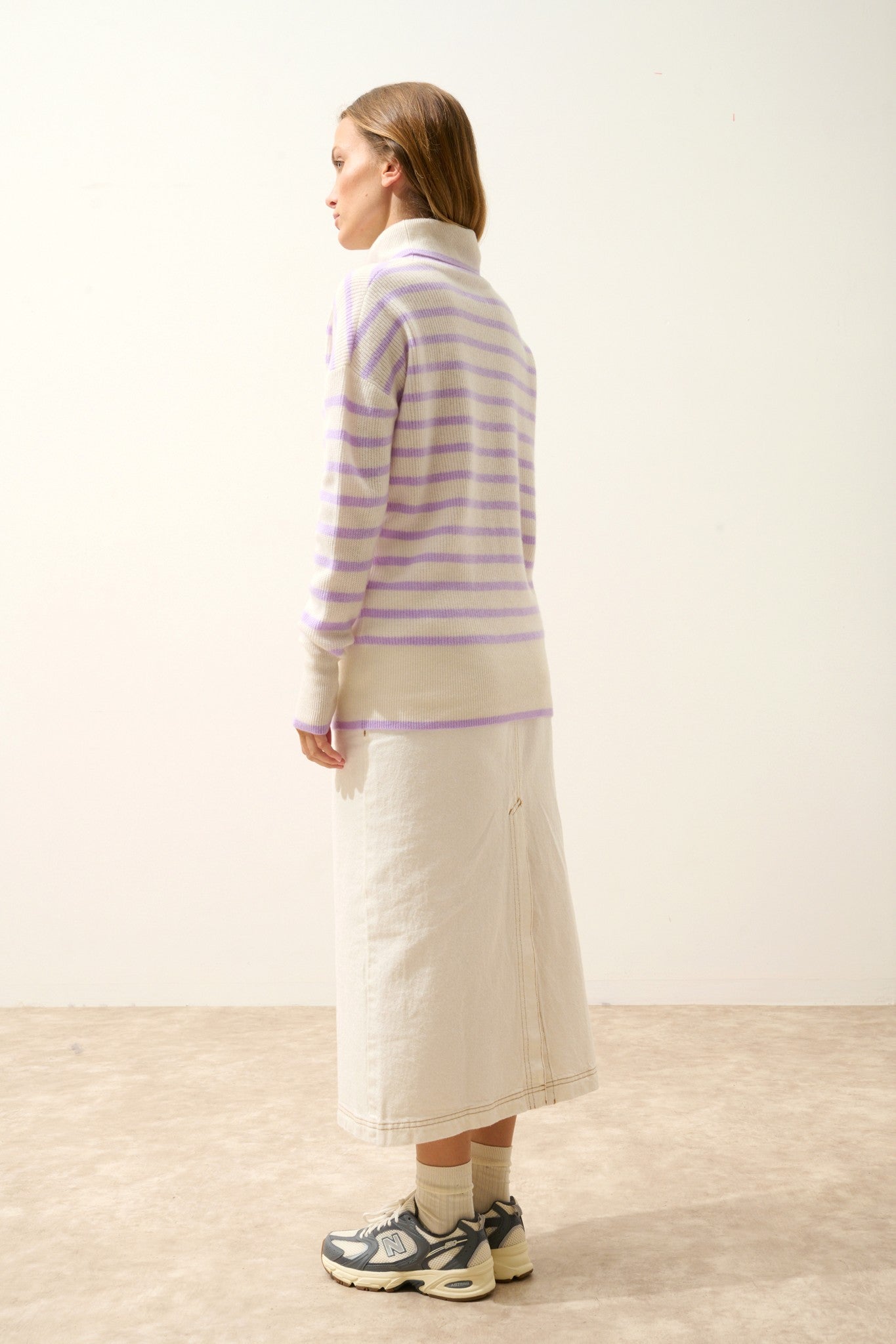 orélis pull col roulé bi-color mauve/ivoire 100% cachemire