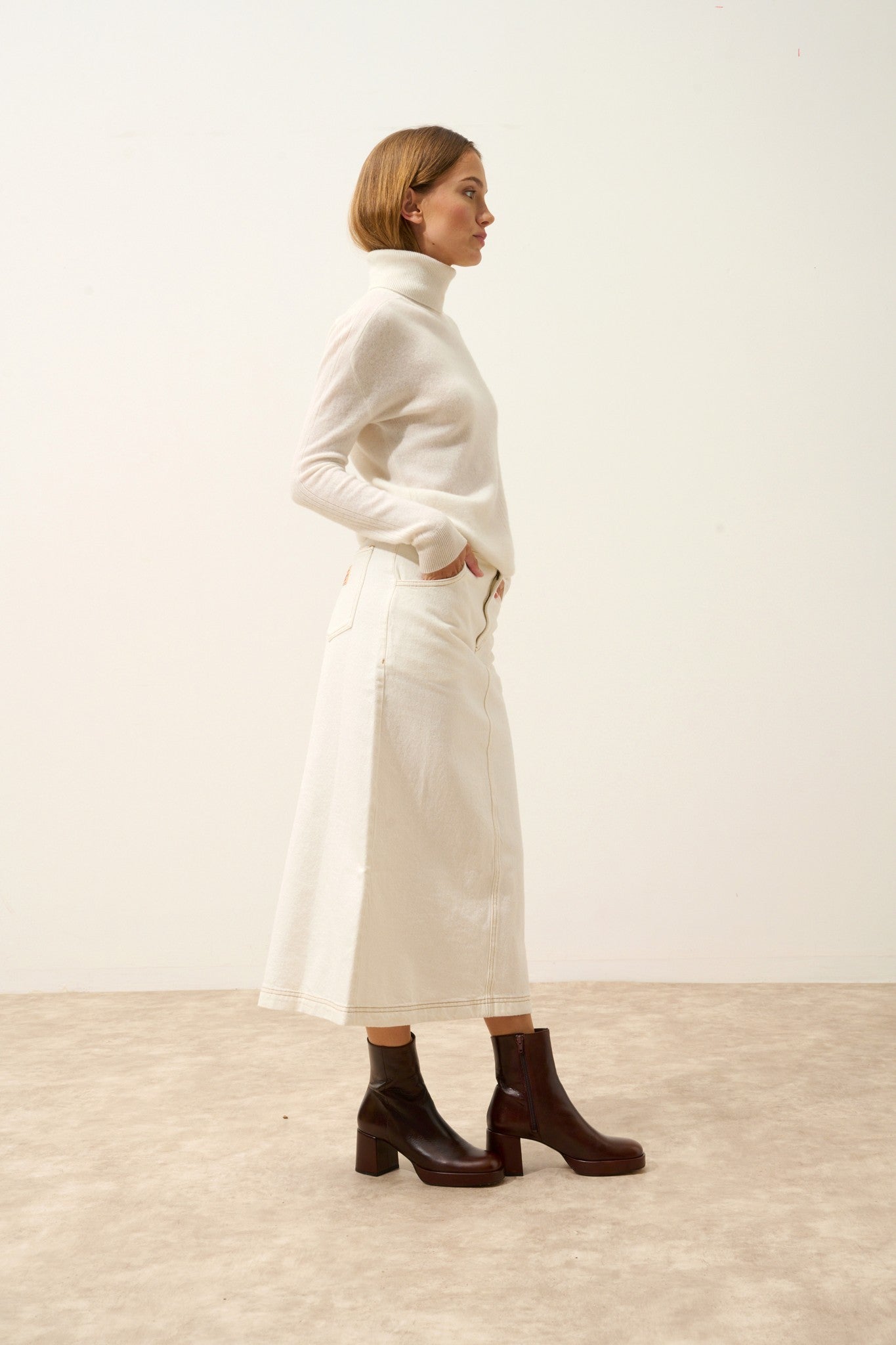 orianne pull col roulé ivoire 100% cachemire