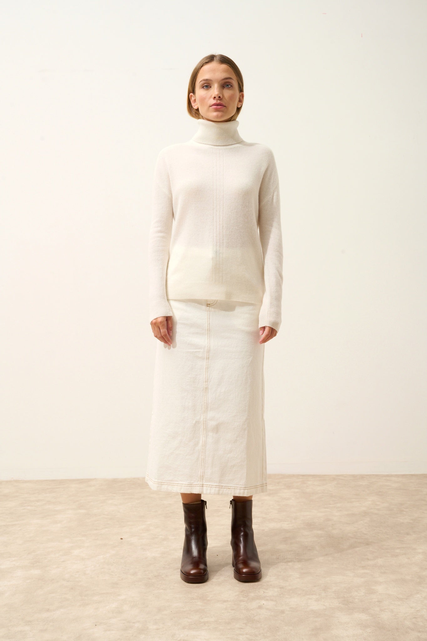 ORIANNE pull col roulé ivoire