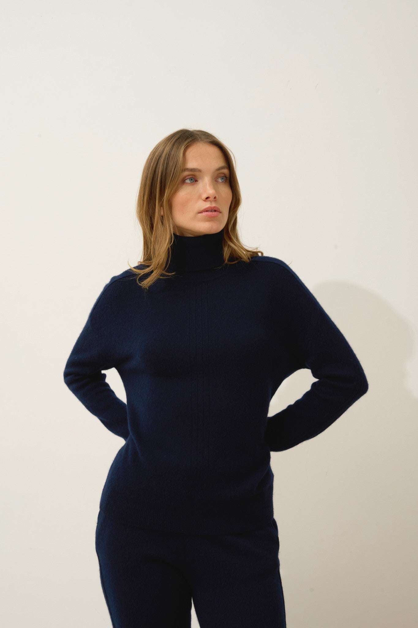 orianne pull col roulé navy 100% cachemire