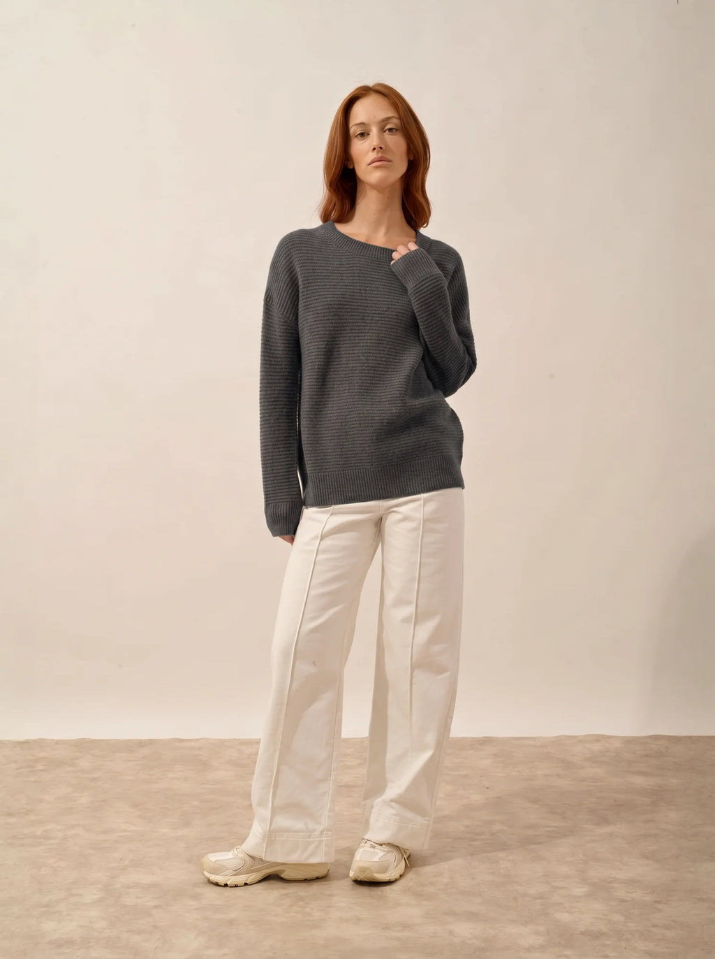 LOUNA Pull Col Rond 4 Fils Anthracite Chiné