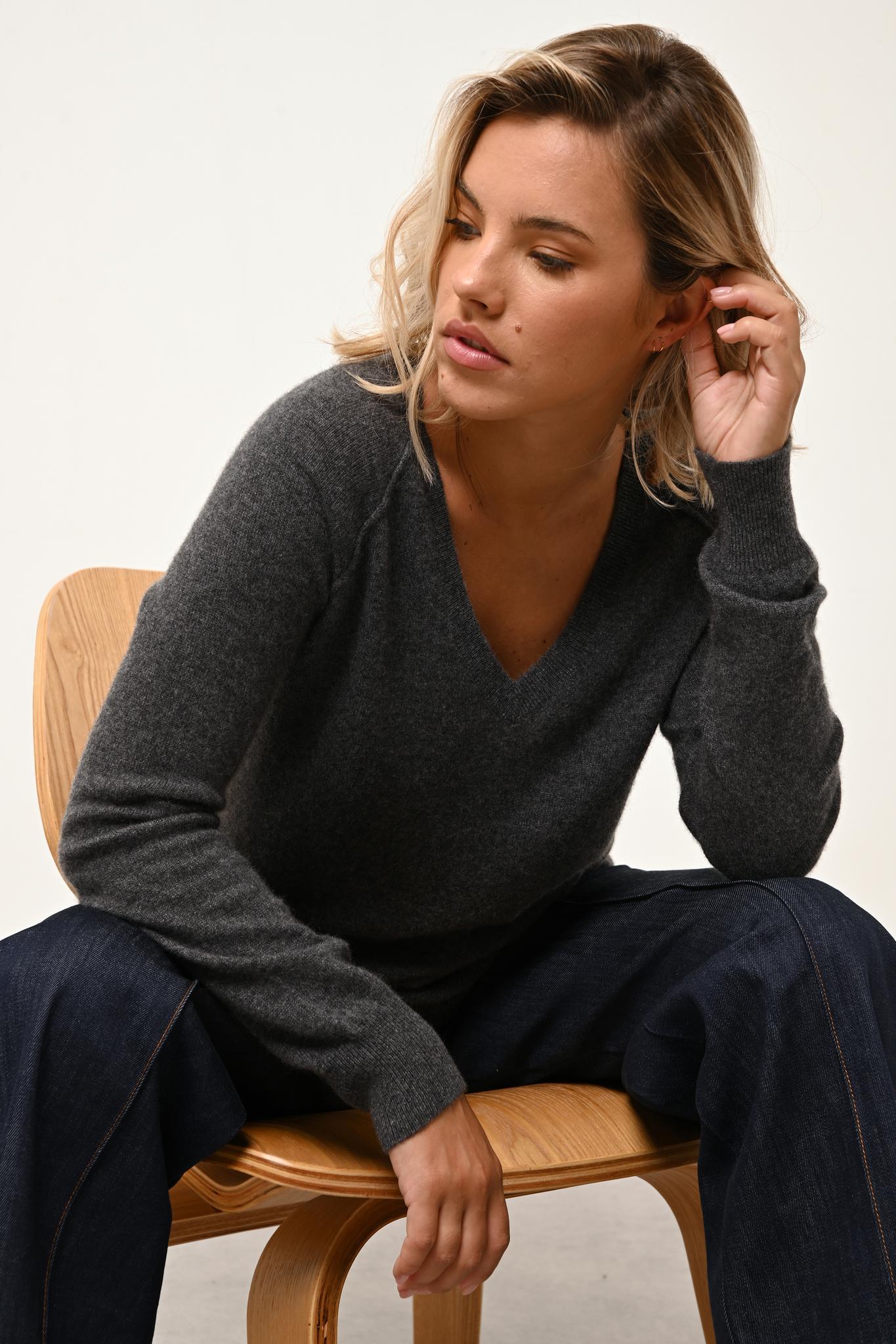 PHOEBE pull col v anthracite chiné