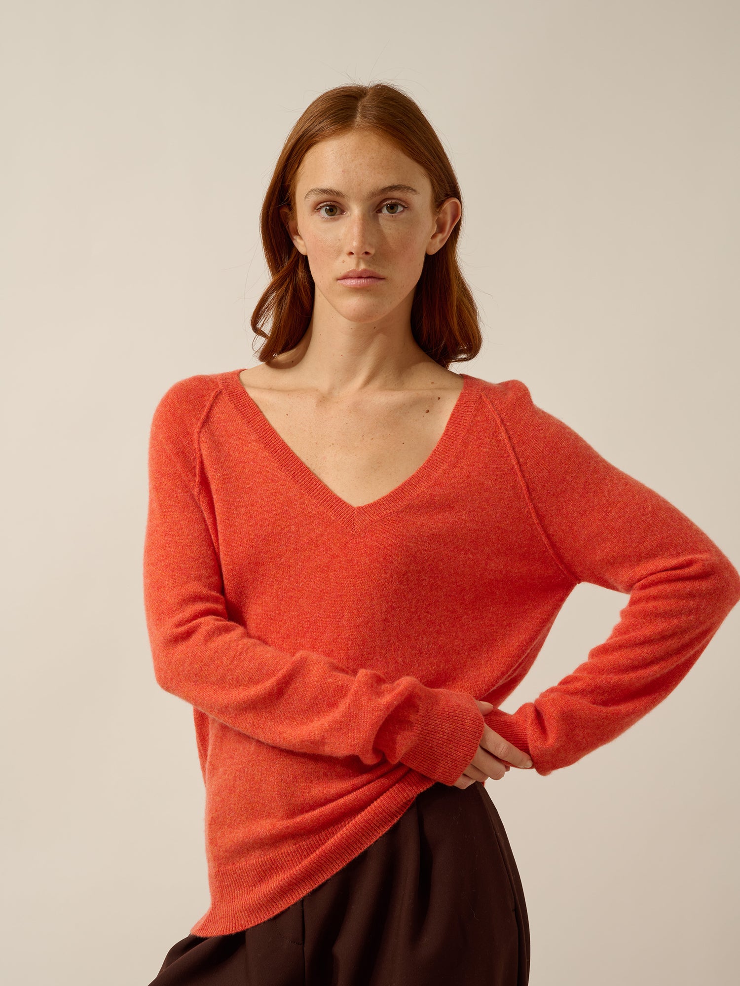 PHOEBE pull col v orange chiné