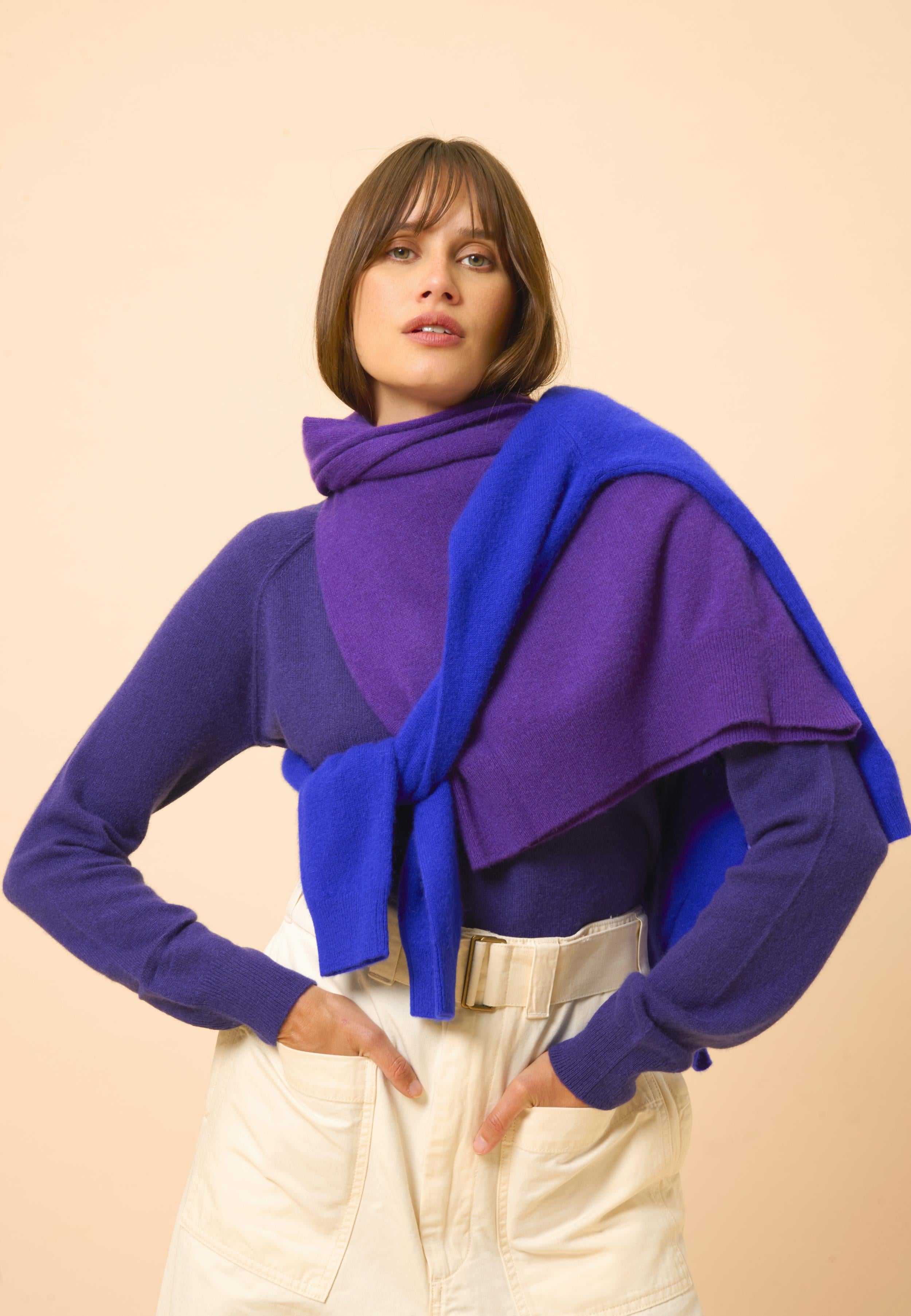 PHOEBE purple v-neck sweater 100% cashmere
