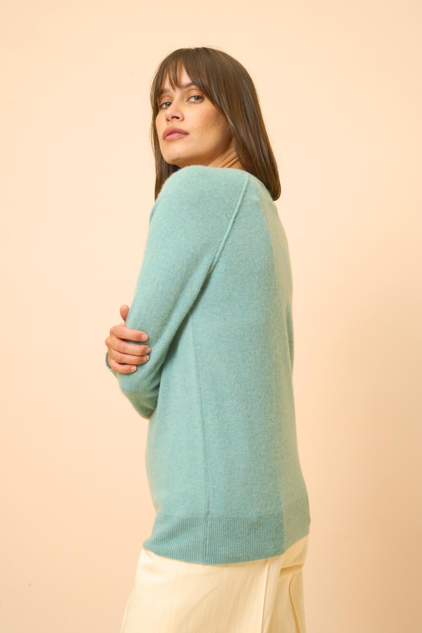 PHOEBE pull col v vert chiné